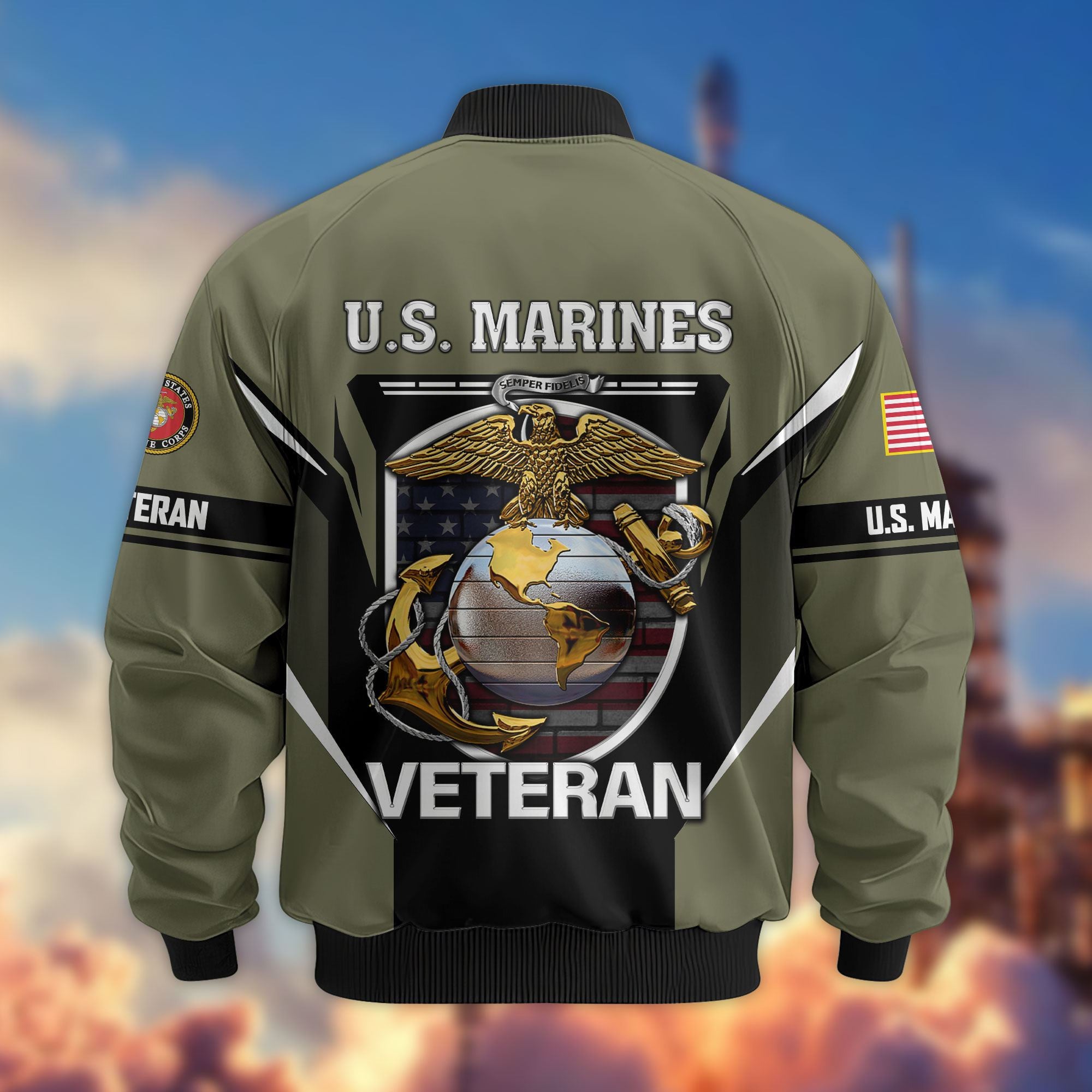 Premium US Veterans Bomber Jacket, Gifts For US Veterans, Gifts On Father's Day, Veterans Day.