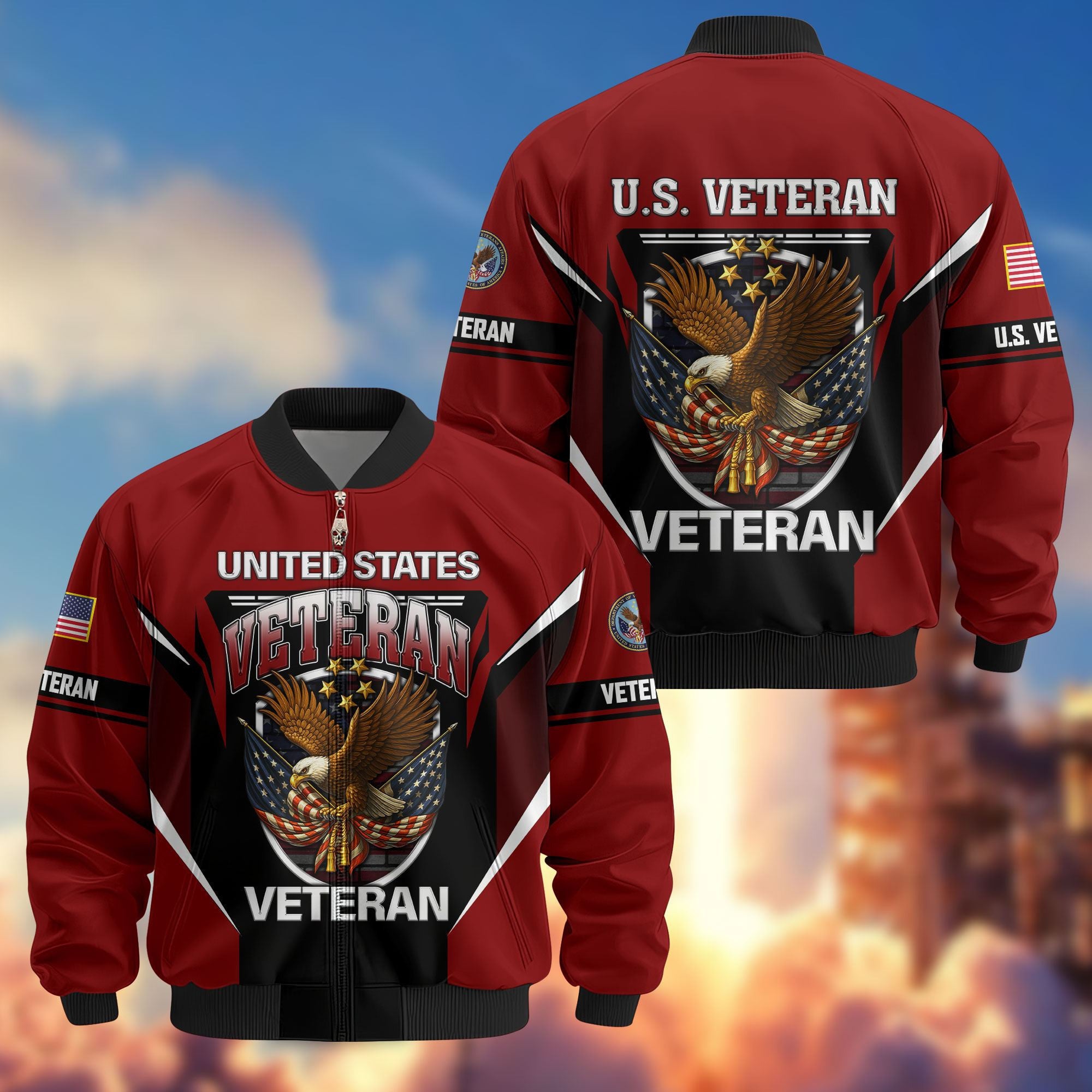 Premium US Veterans Bomber Jacket, Gifts For US Veterans, Gifts On Father's Day, Veterans Day.