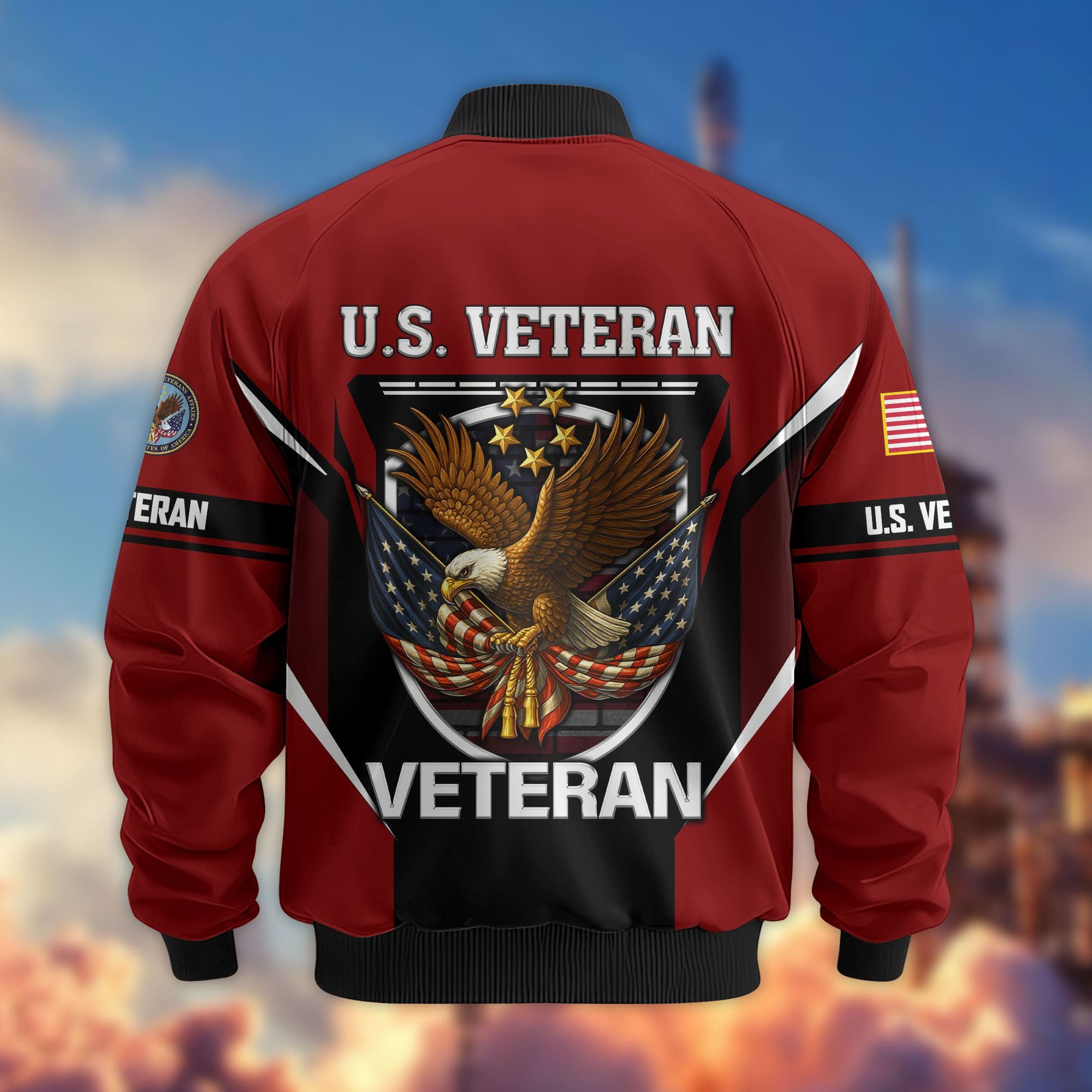 Premium US Veterans Bomber Jacket, Gifts For US Veterans, Gifts On Father's Day, Veterans Day.