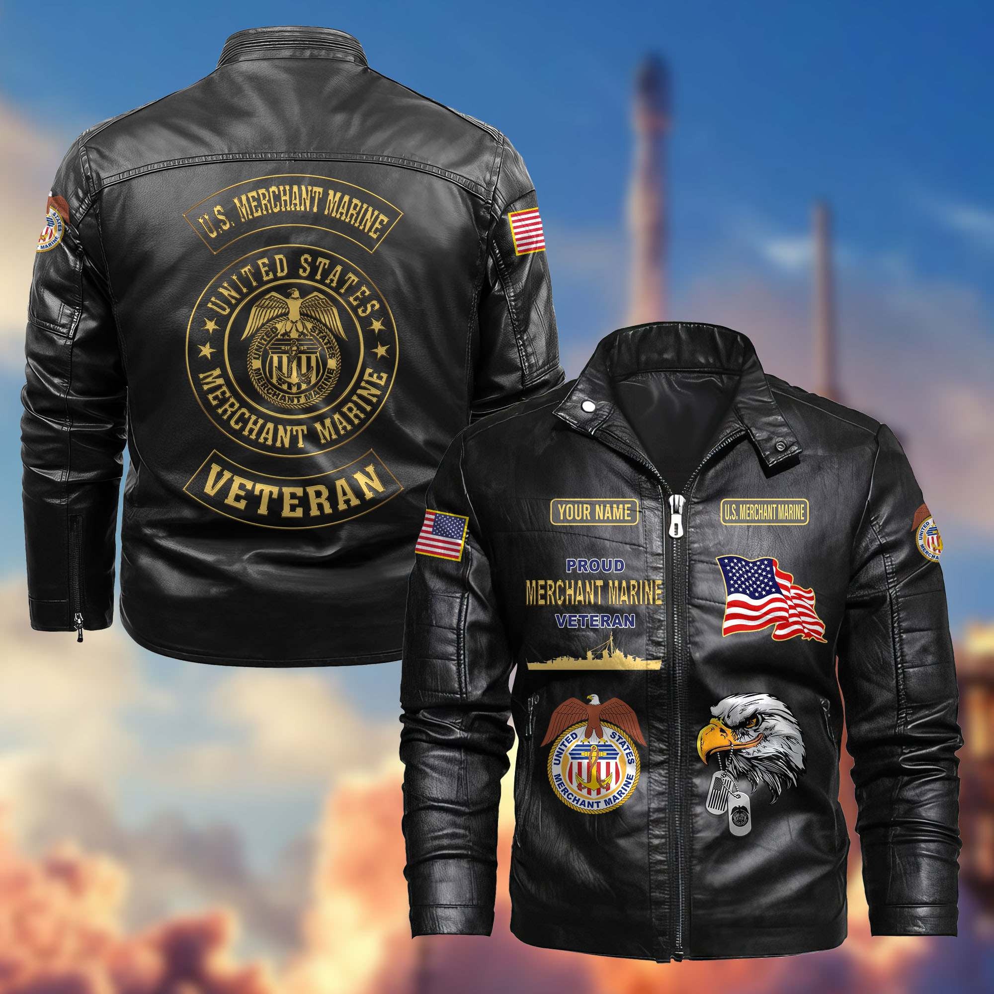 Premium Personalized US Merchant Marine Veteran Leather Jackets