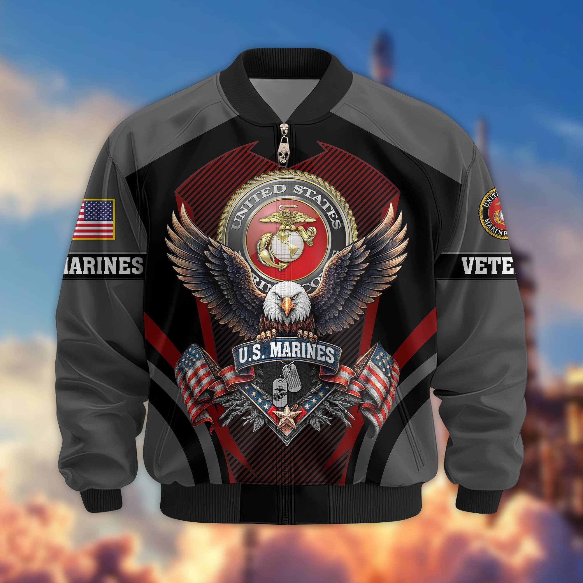 Premium US Veterans Bomber Jacket, Gifts For US Veterans, Gifts On Father's Day, Veterans Day.