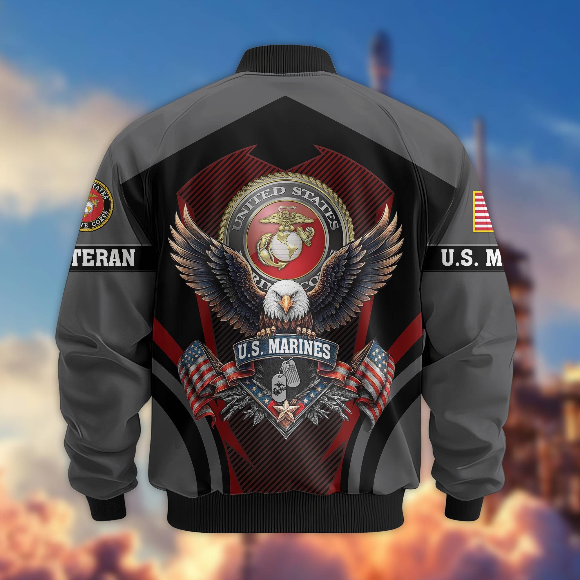 Premium US Veterans Bomber Jacket, Gifts For US Veterans, Gifts On Father's Day, Veterans Day.
