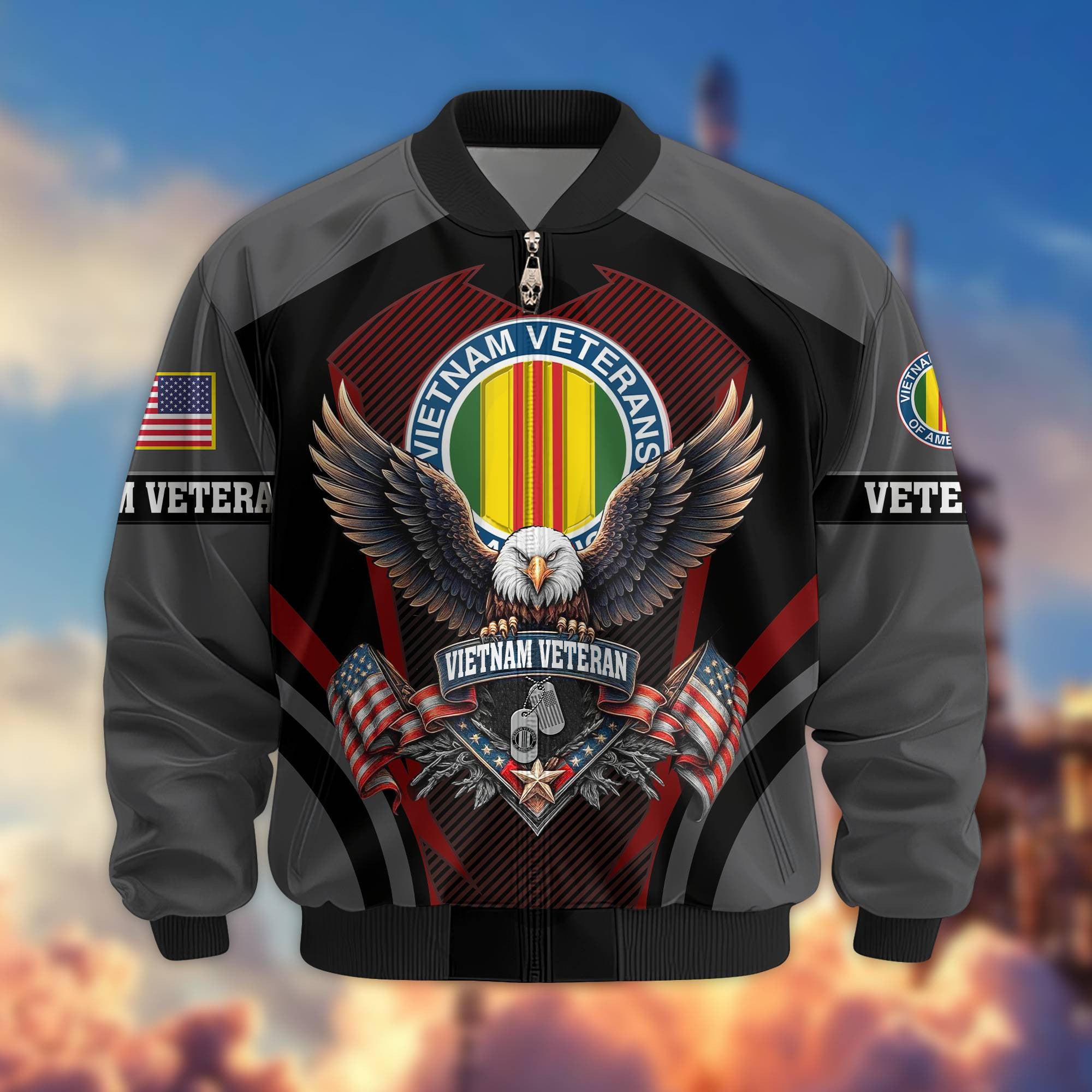 Premium US Veterans Bomber Jacket, Gifts For US Veterans, Gifts On Father's Day, Veterans Day.