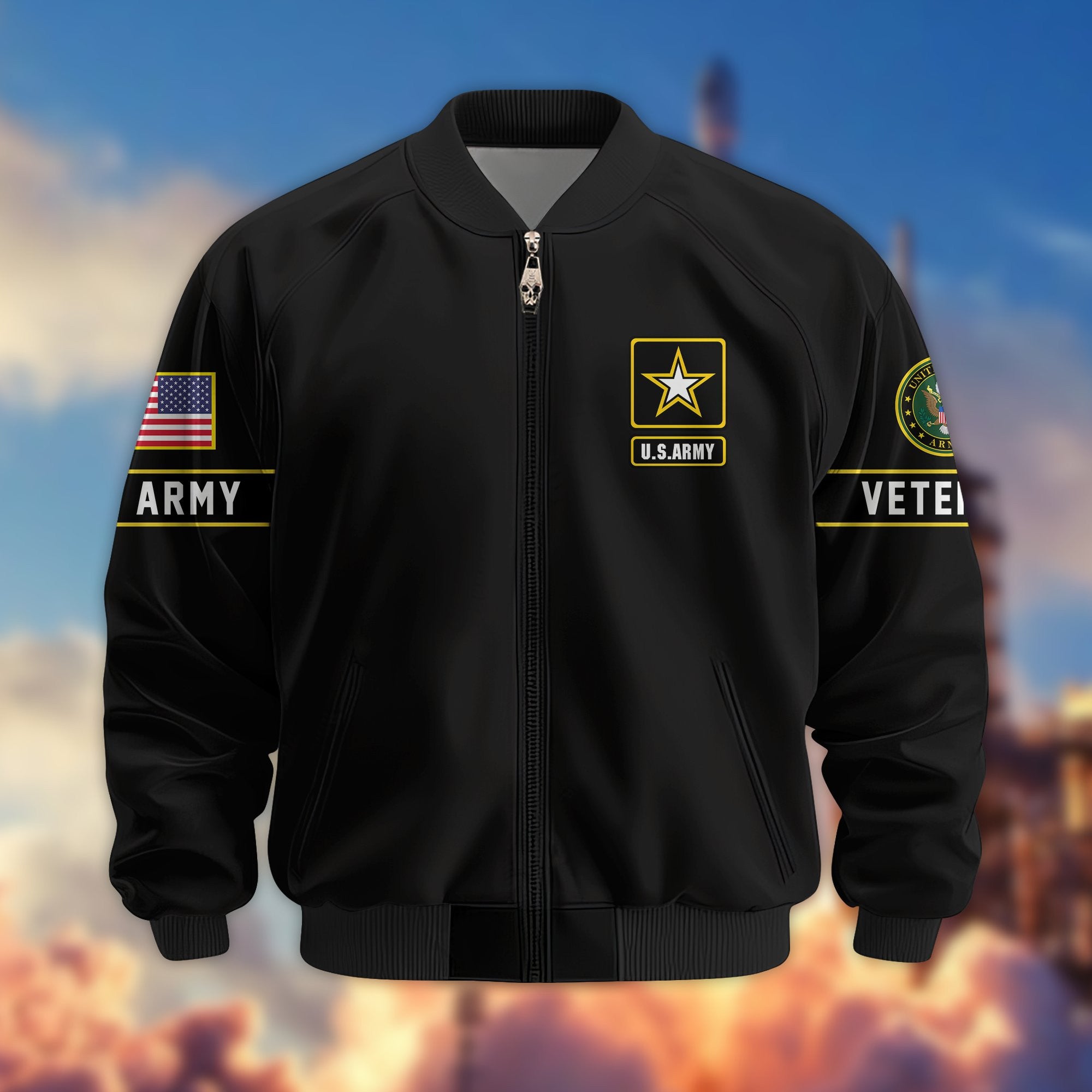 Premium US Veterans Bomber Jacket, Gifts For US Veterans, Gifts On Father's Day, Veterans Day.
