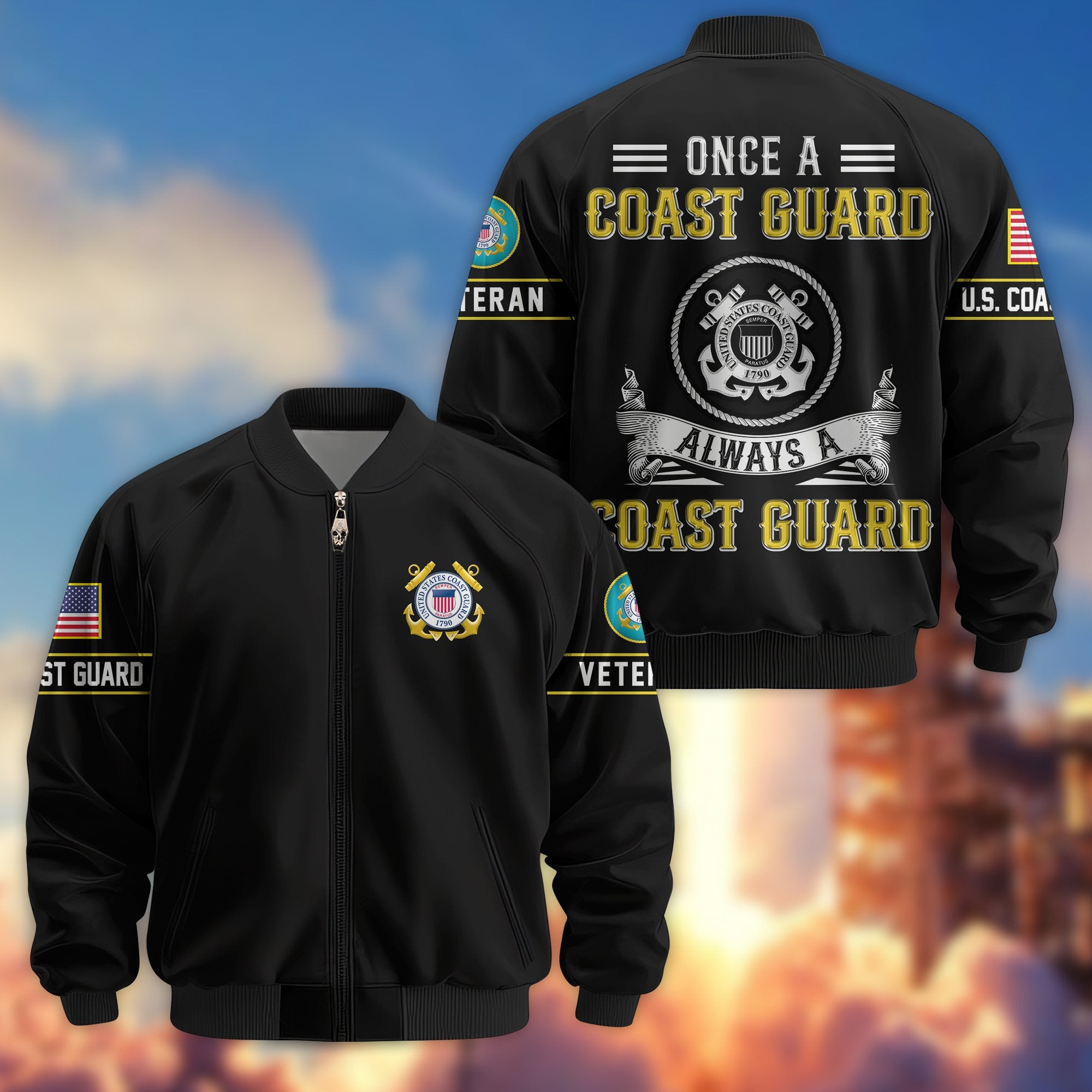 Premium US Veterans Bomber Jacket, Gifts For US Veterans, Gifts On Father's Day, Veterans Day.