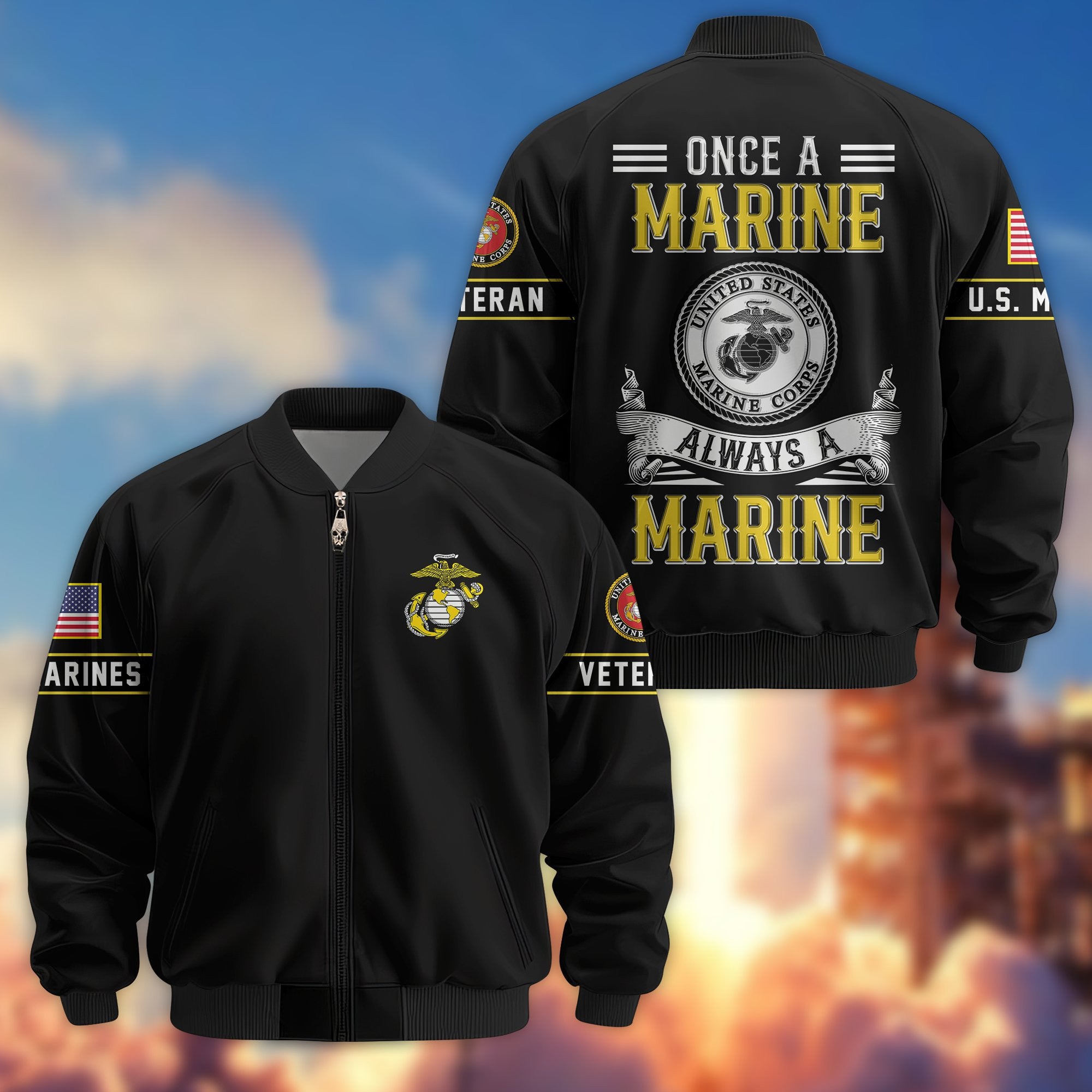 Premium US Veterans Bomber Jacket, Gifts For US Veterans, Gifts On Father's Day, Veterans Day.