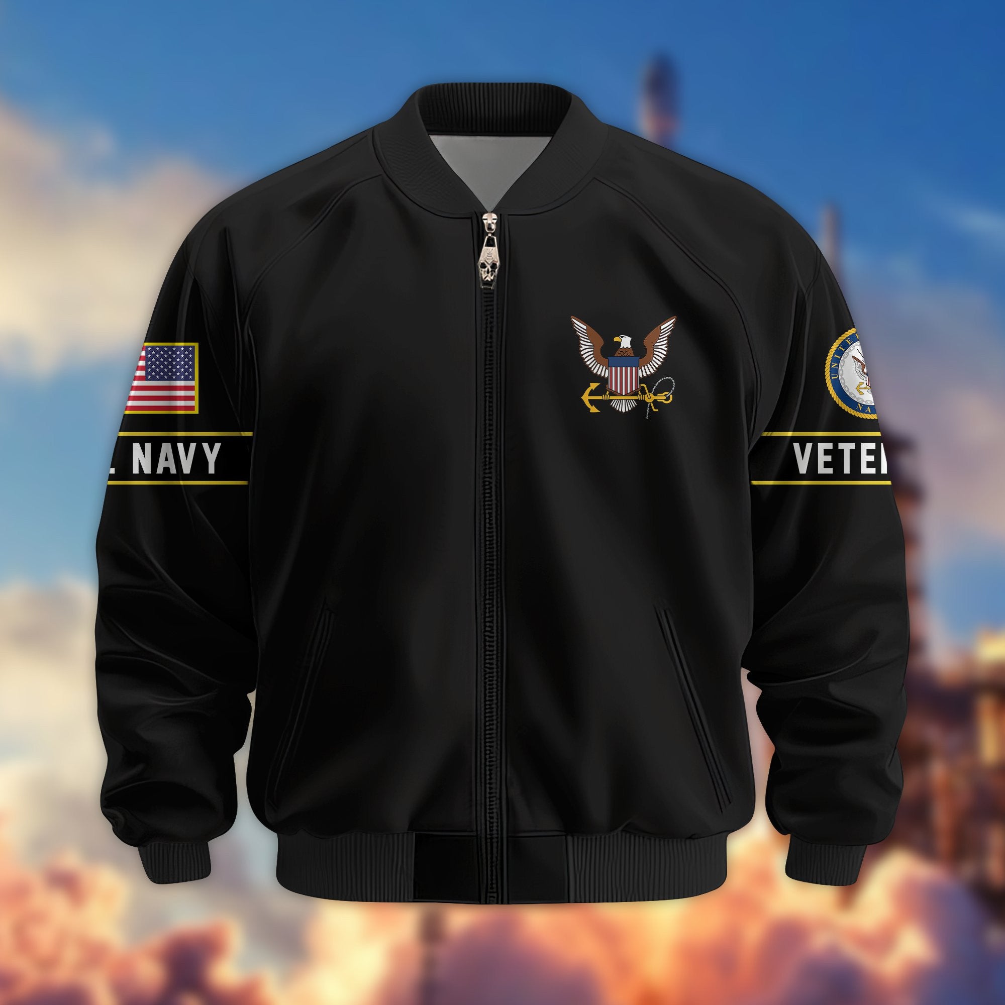 Premium US Veterans Bomber Jacket, Gifts For US Veterans, Gifts On Father's Day, Veterans Day.
