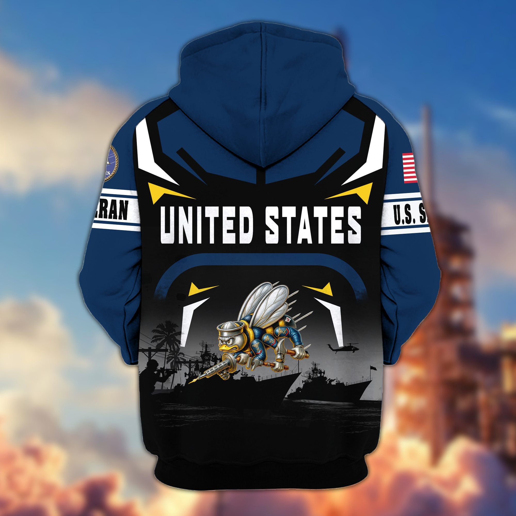 Premium US Veterans Zip Hoodie, Gifts For US Veterans, Gifts On Father's Day, Veterans Day.