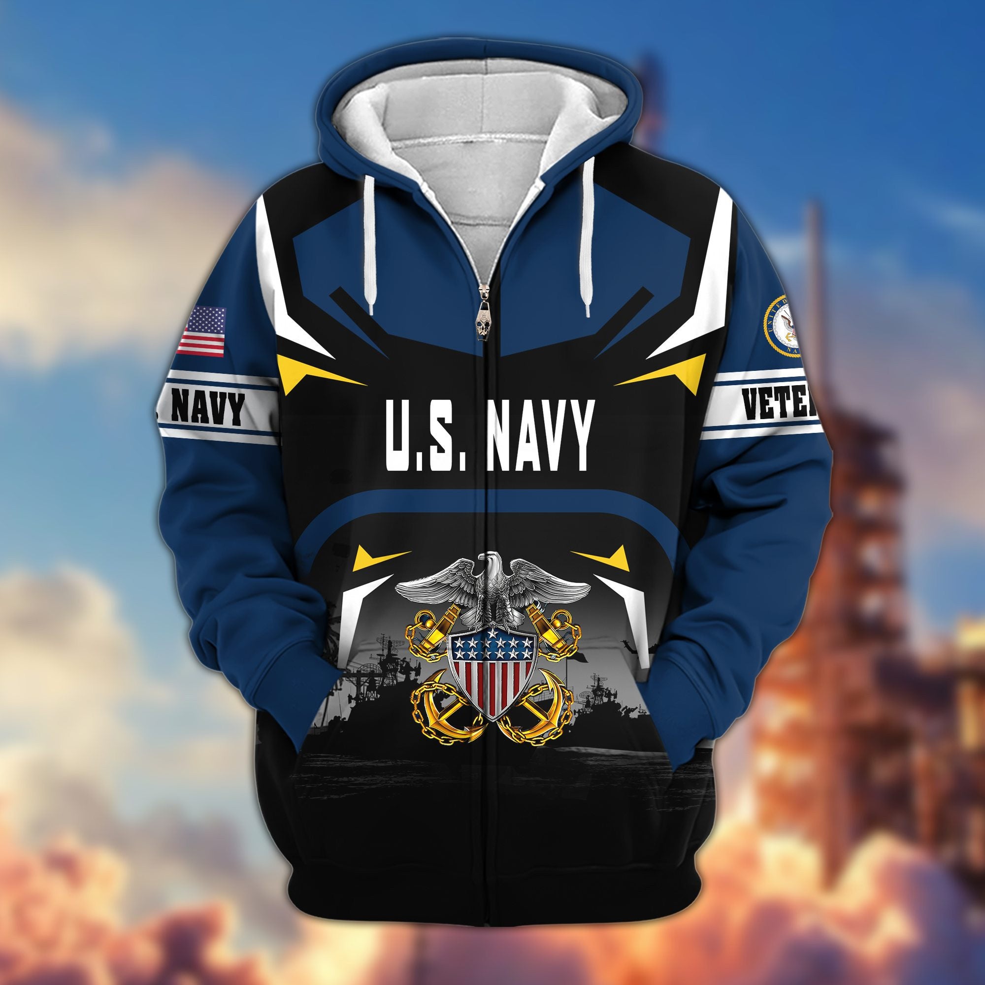 Premium US Veterans Zip Hoodie, Gifts For US Veterans, Gifts On Father's Day, Veterans Day.