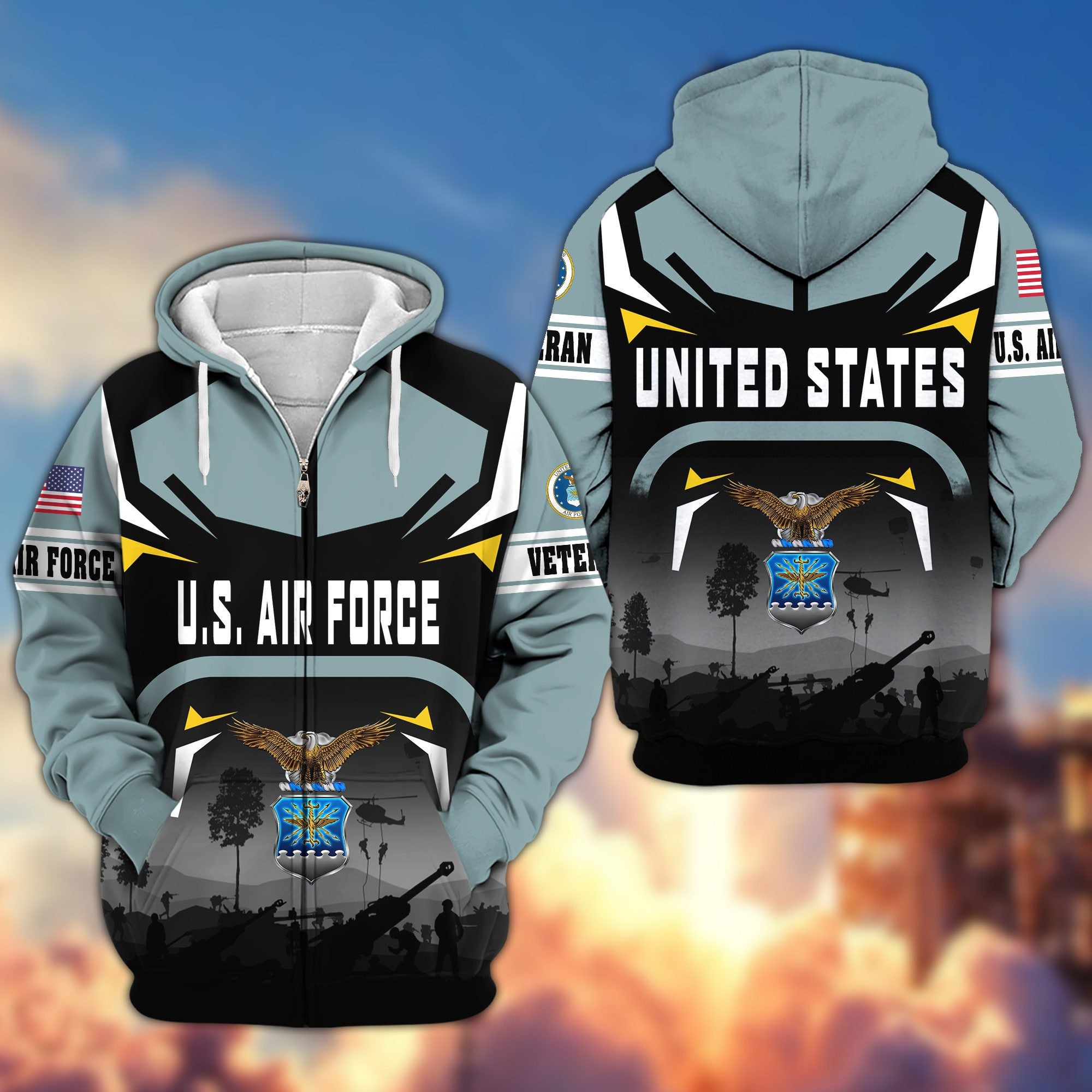 Premium US Veterans Zip Hoodie, Gifts For US Veterans, Gifts On Father's Day, Veterans Day.