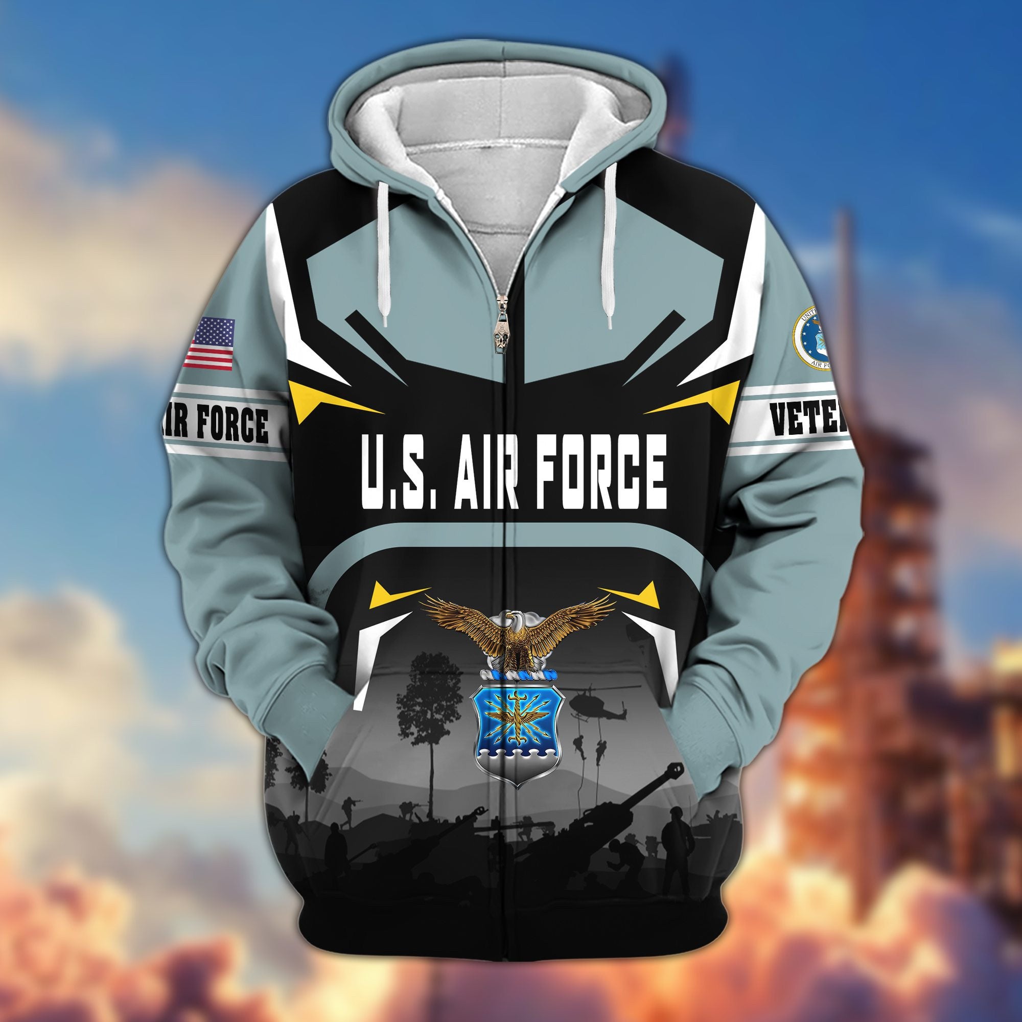 Premium US Veterans Zip Hoodie, Gifts For US Veterans, Gifts On Father's Day, Veterans Day.