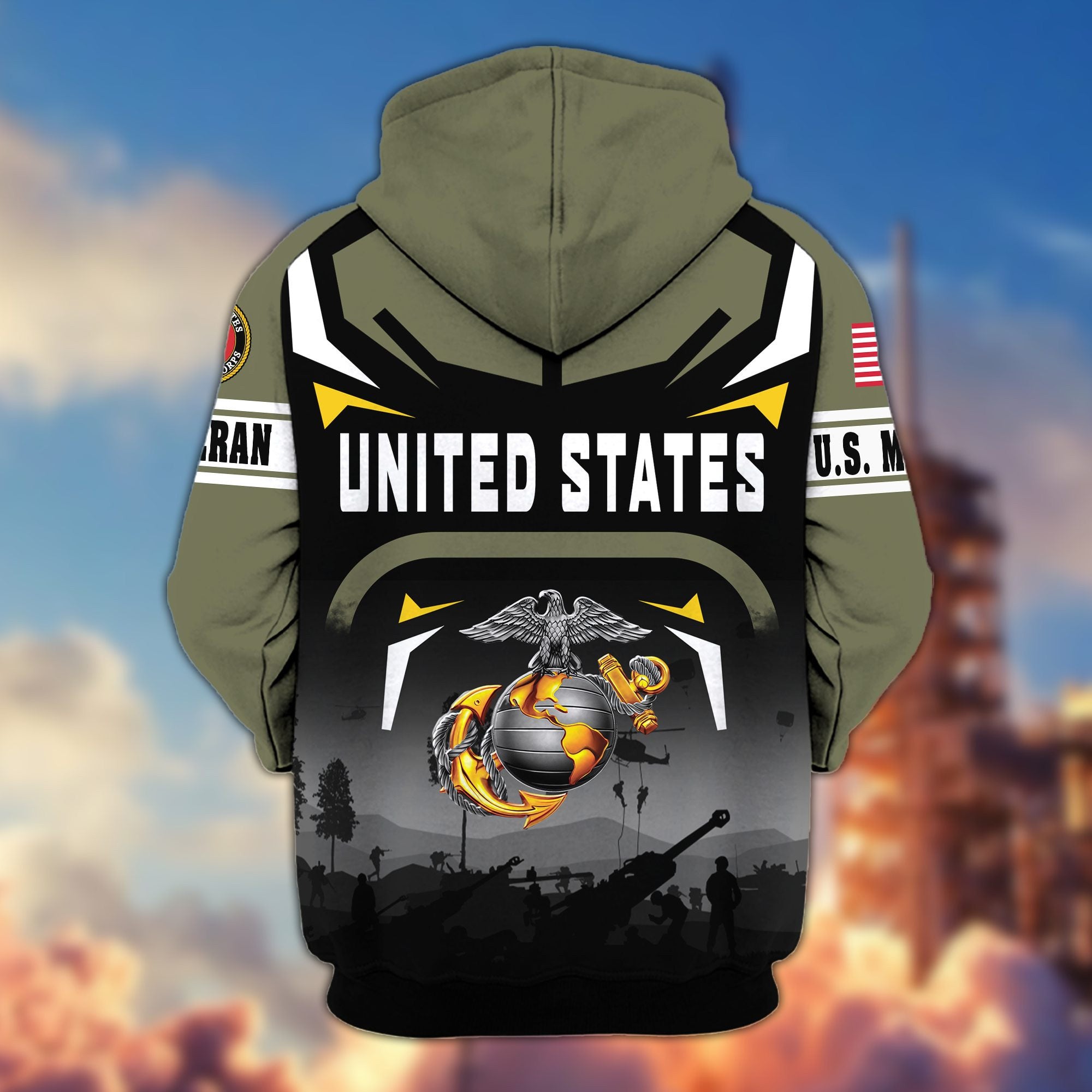 Premium US Veterans Zip Hoodie, Gifts For US Veterans, Gifts On Father's Day, Veterans Day.
