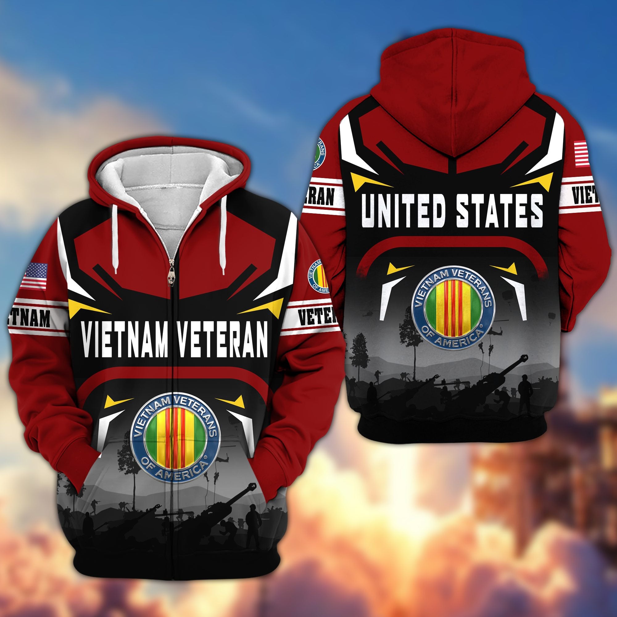 Premium US Veterans Zip Hoodie, Gifts For US Veterans, Gifts On Father's Day, Veterans Day.