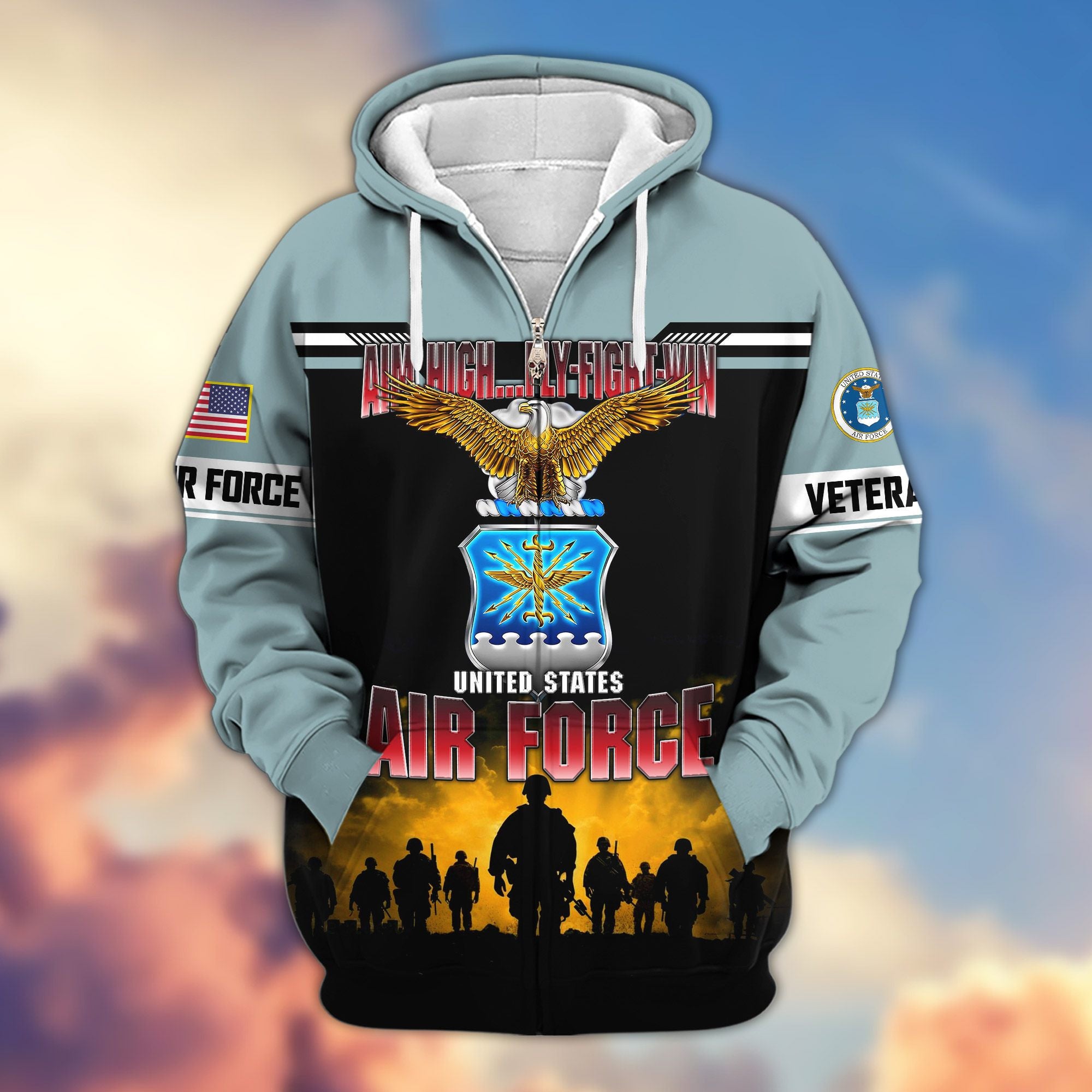 Premium US Veterans Zip Hoodie, Gifts For US Veterans, Gifts On Father's Day, Veterans Day.