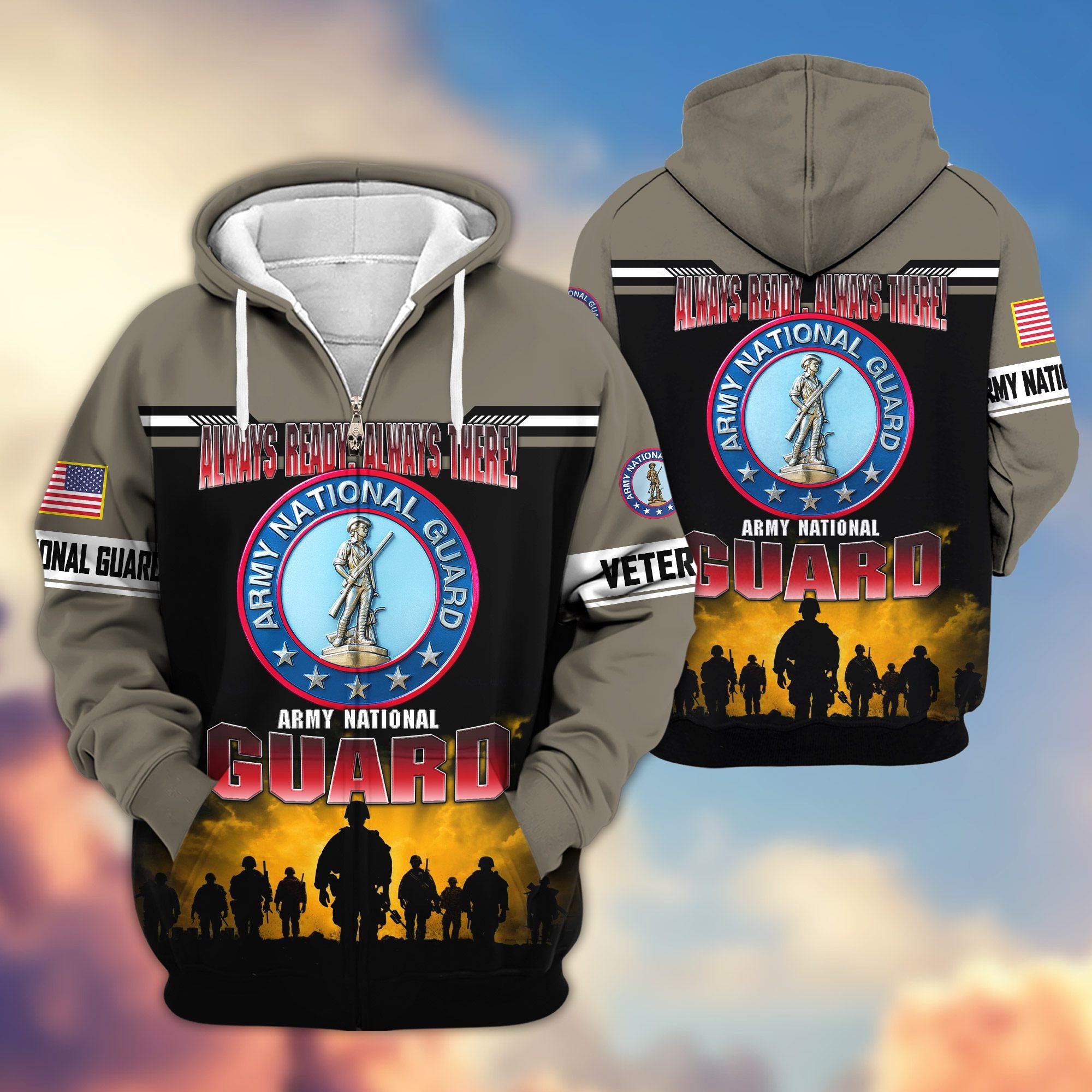 Premium US Veterans Zip Hoodie, Gifts For US Veterans, Gifts On Father's Day, Veterans Day.