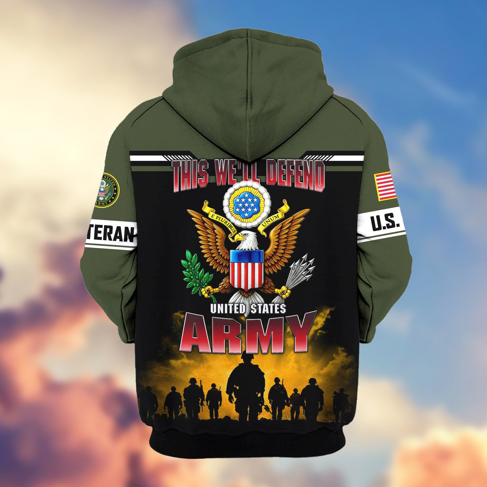 Premium US Veterans Zip Hoodie, Gifts For US Veterans, Gifts On Father's Day, Veterans Day.