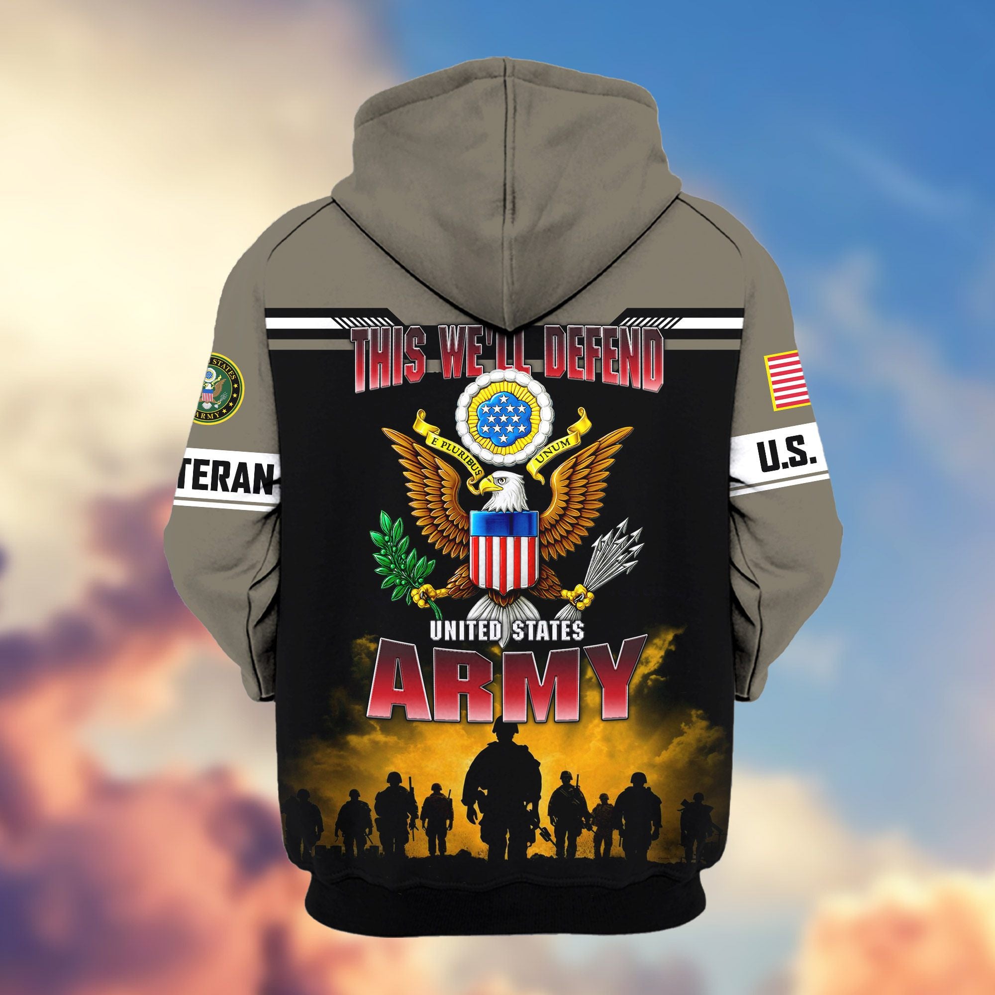 Premium US Veterans Zip Hoodie, Gifts For US Veterans, Gifts On Father's Day, Veterans Day.