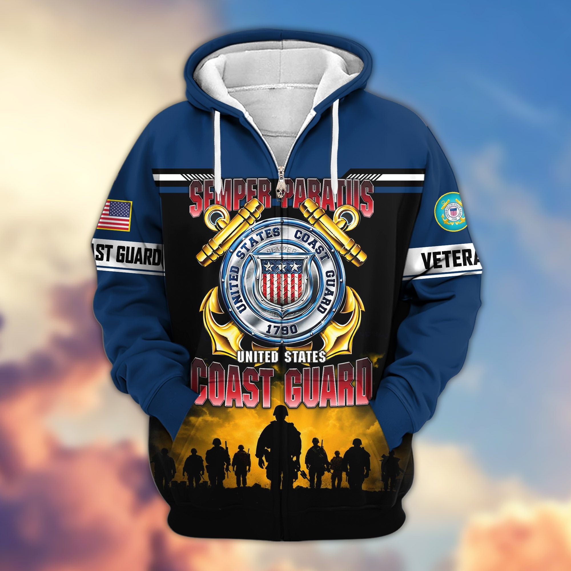 Premium US Veterans Zip Hoodie, Gifts For US Veterans, Gifts On Father's Day, Veterans Day.