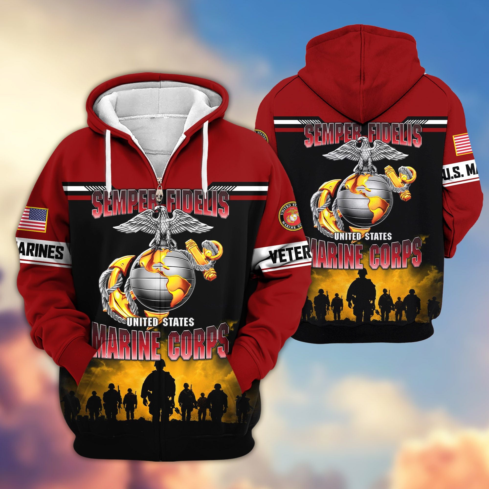 Premium US Veterans Zip Hoodie, Gifts For US Veterans, Gifts On Father's Day, Veterans Day.
