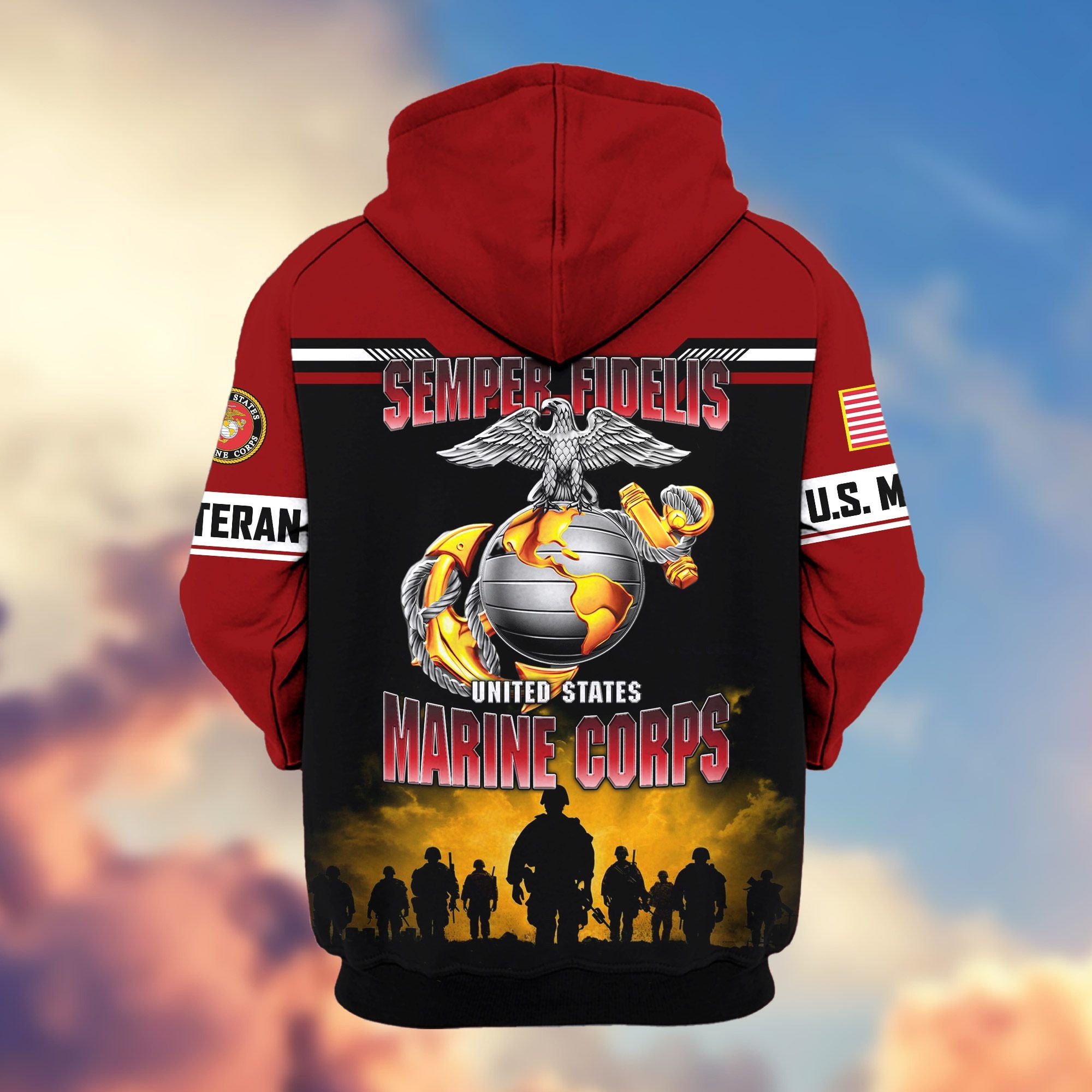 Premium US Veterans Zip Hoodie, Gifts For US Veterans, Gifts On Father's Day, Veterans Day.