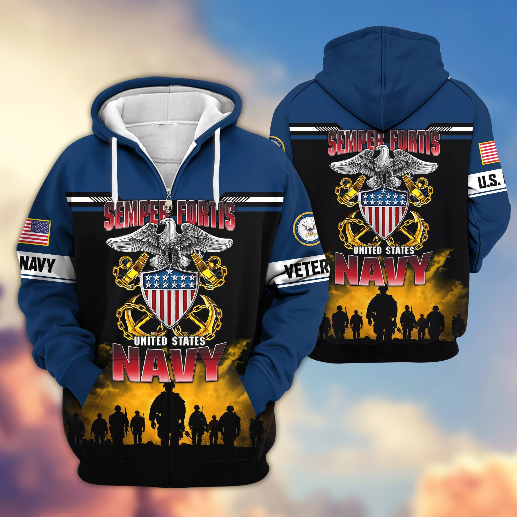 Premium US Veterans Zip Hoodie, Gifts For US Veterans, Gifts On Father's Day, Veterans Day.