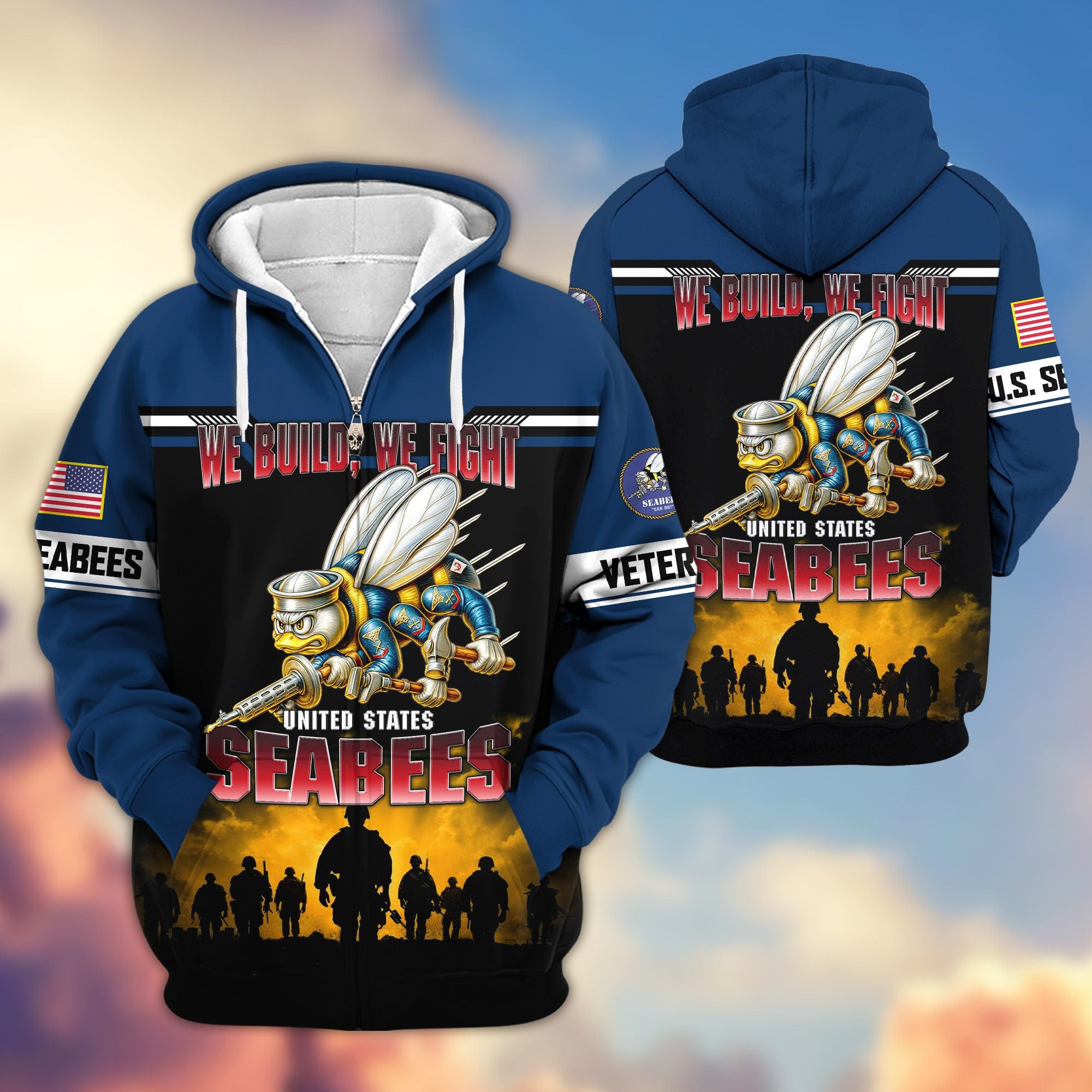 Premium US Veterans Zip Hoodie, Gifts For US Veterans, Gifts On Father's Day, Veterans Day.