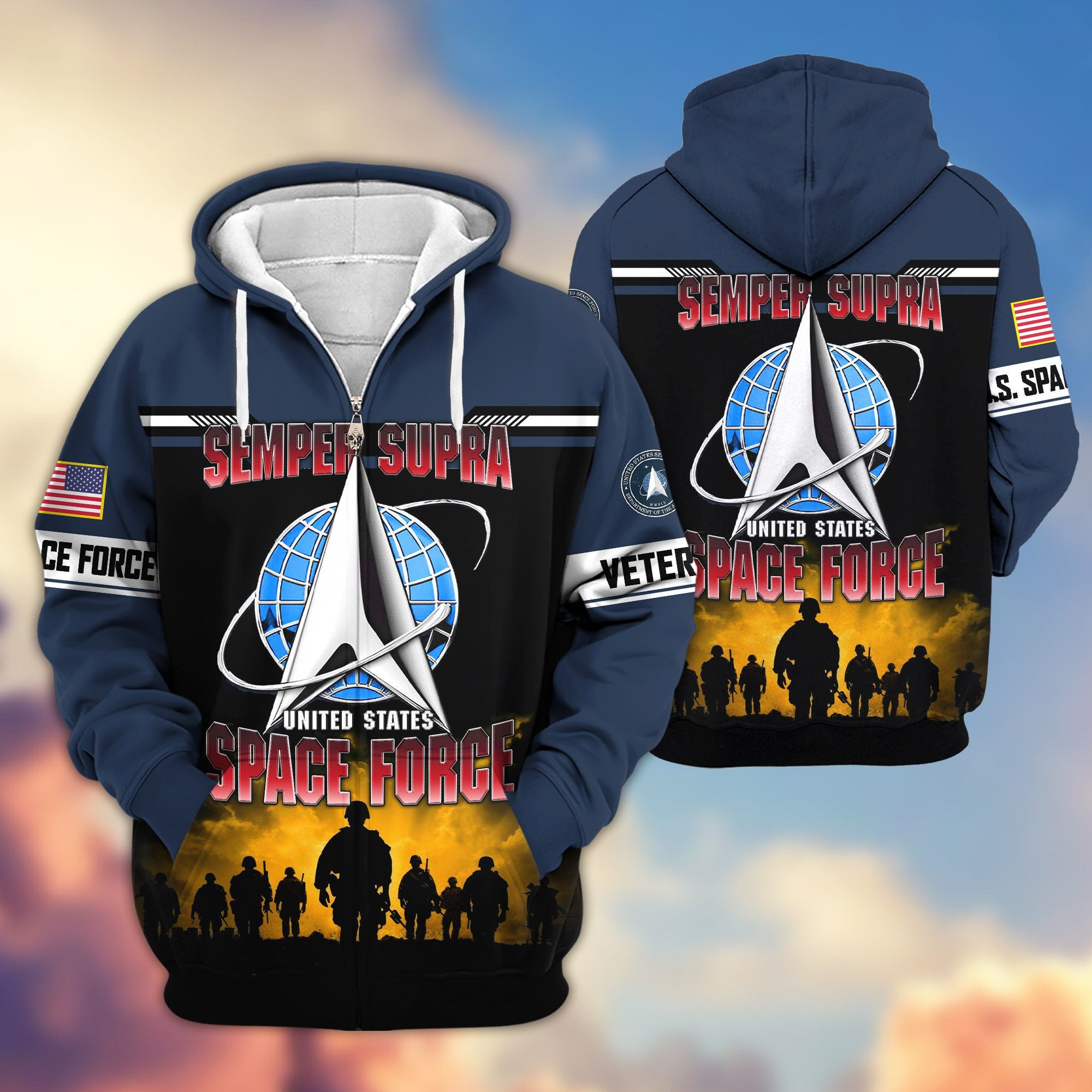 Premium US Veterans Zip Hoodie, Gifts For US Veterans, Gifts On Father's Day, Veterans Day.