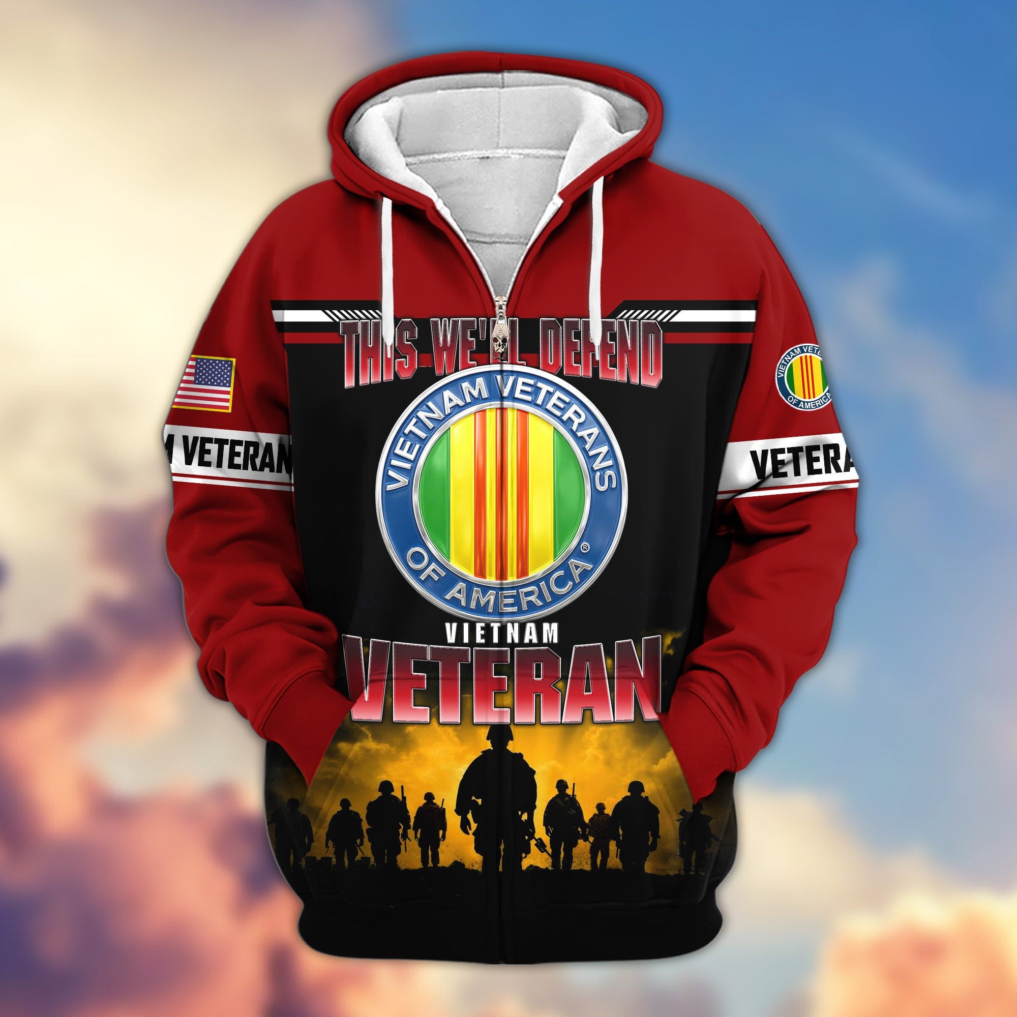 Premium US Veterans Zip Hoodie, Gifts For US Veterans, Gifts On Father's Day, Veterans Day.