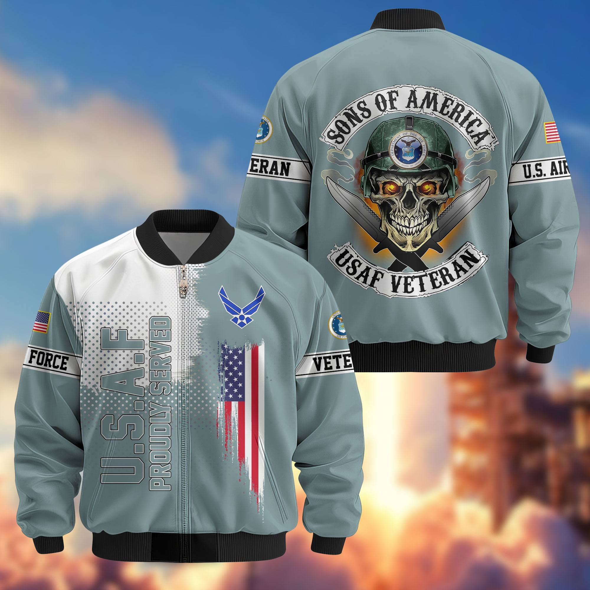 Premium Sons Of America US Veterans Bomber Jacket, Gifts For US Veterans, Gifts For Dad, Gifts On Father's Day, Veterans Day.