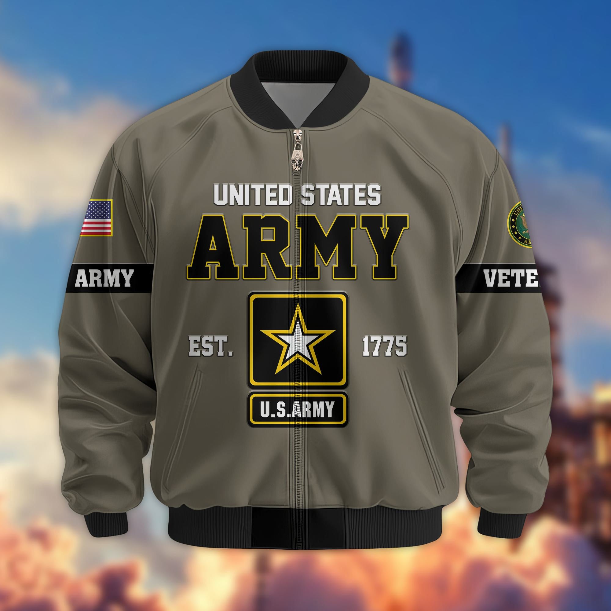 Premium US Veterans Bomber Jacket, Gifts For US Veterans, Gifts On Father's Day, Veterans Day.