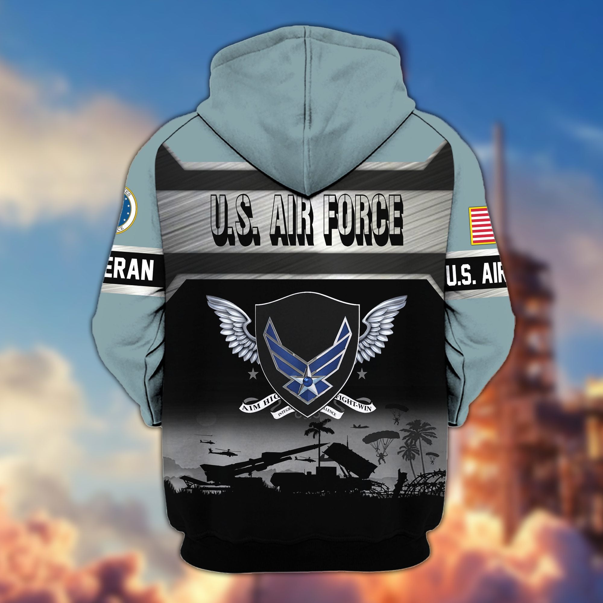 Premium US Veterans Zip Hoodie, Gifts For US Veterans, Gifts On Father's Day, Veterans Day.