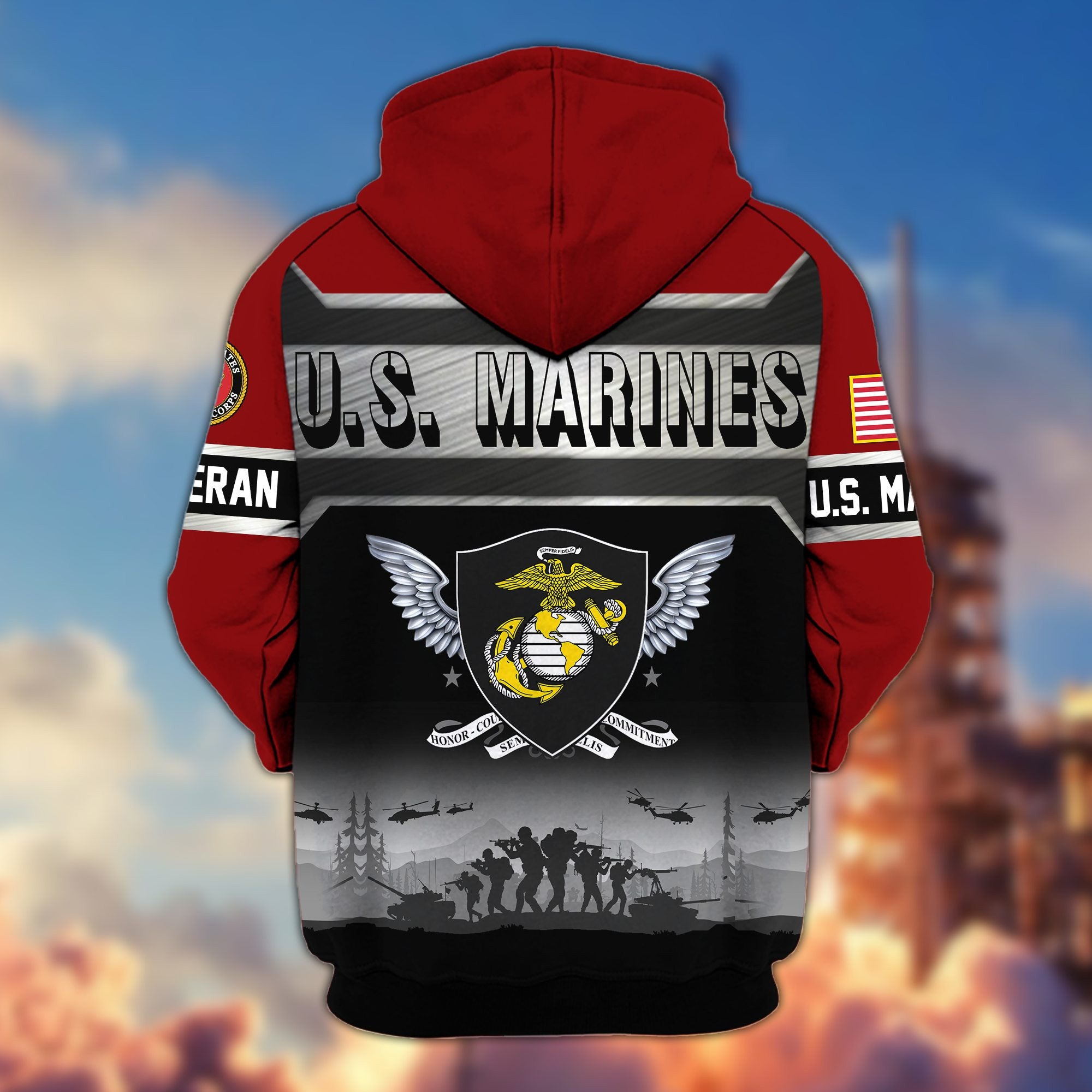 Premium US Veterans Zip Hoodie, Gifts For US Veterans, Gifts On Father's Day, Veterans Day.