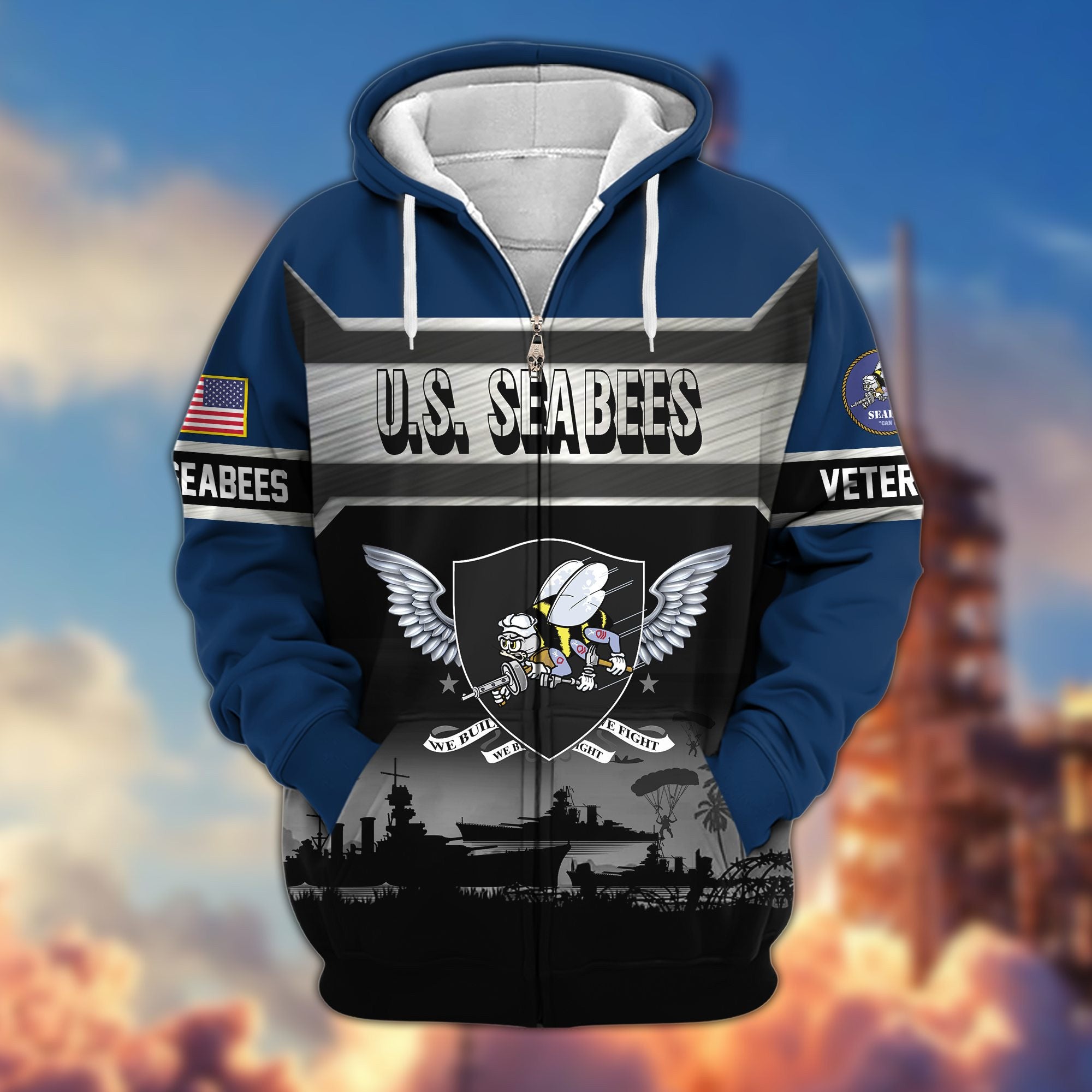 Premium US Veterans Zip Hoodie, Gifts For US Veterans, Gifts On Father's Day, Veterans Day.