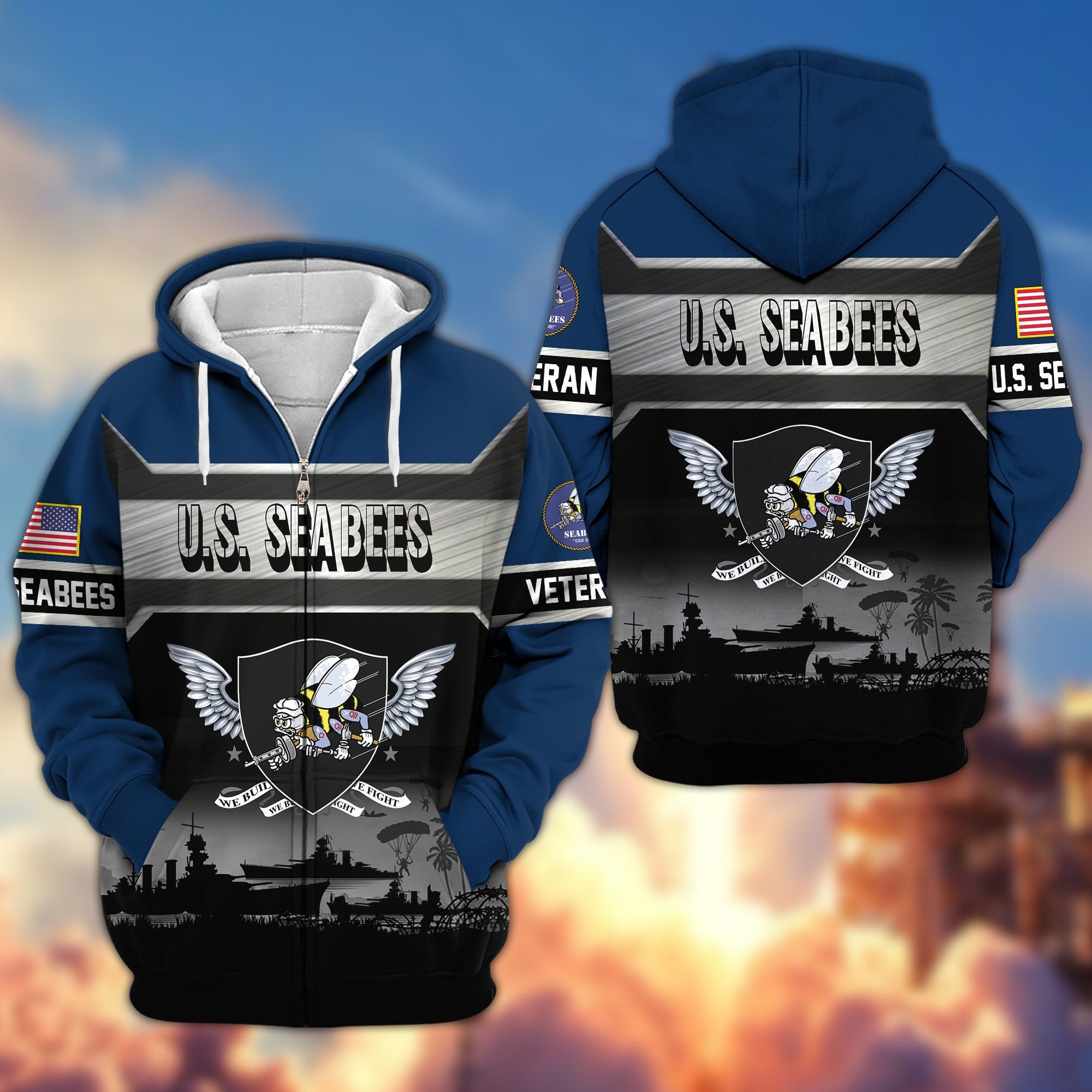 Premium US Veterans Zip Hoodie, Gifts For US Veterans, Gifts On Father's Day, Veterans Day.