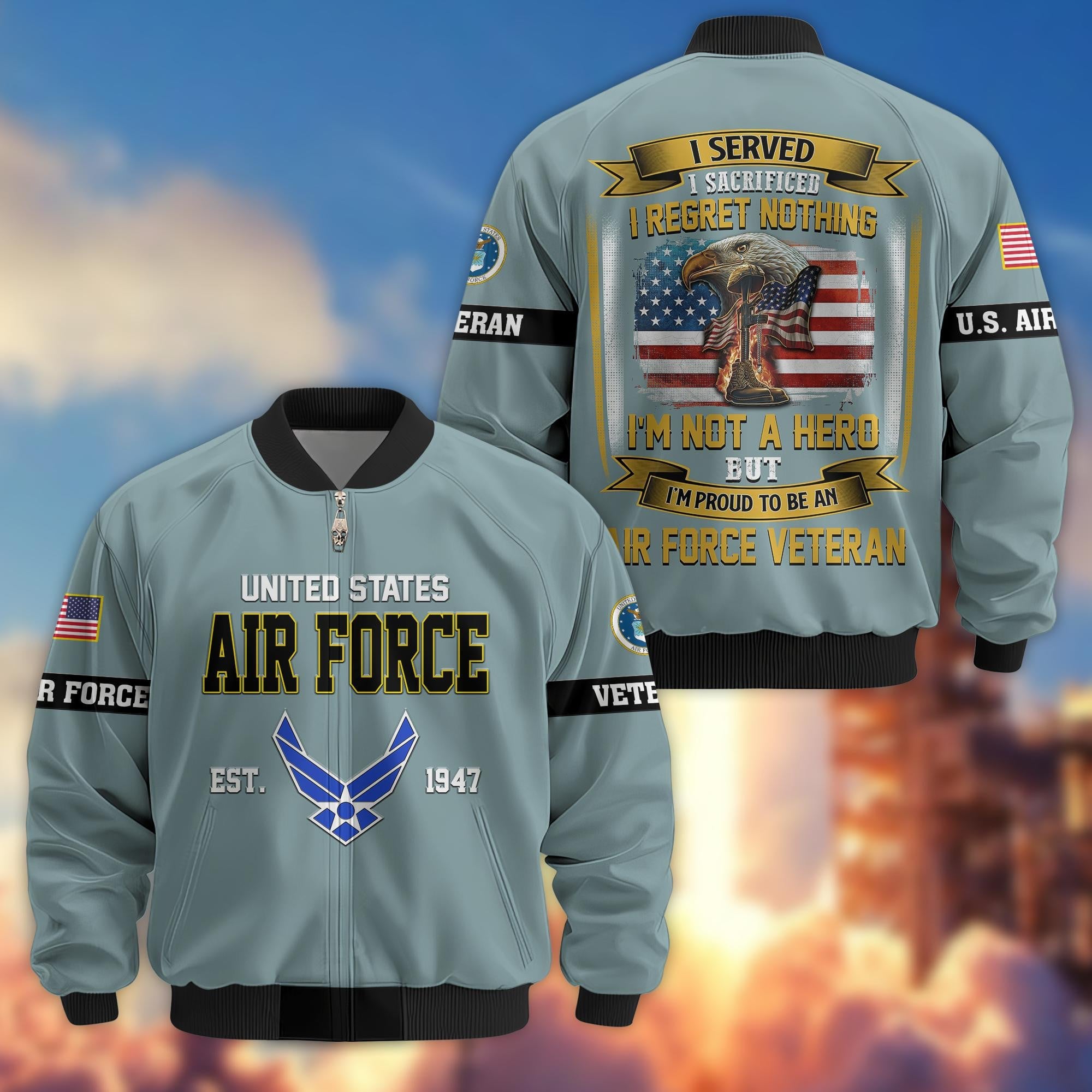 Premium US Veterans Bomber Jacket, Gifts For US Veterans, Gifts On Father's Day, Veterans Day.