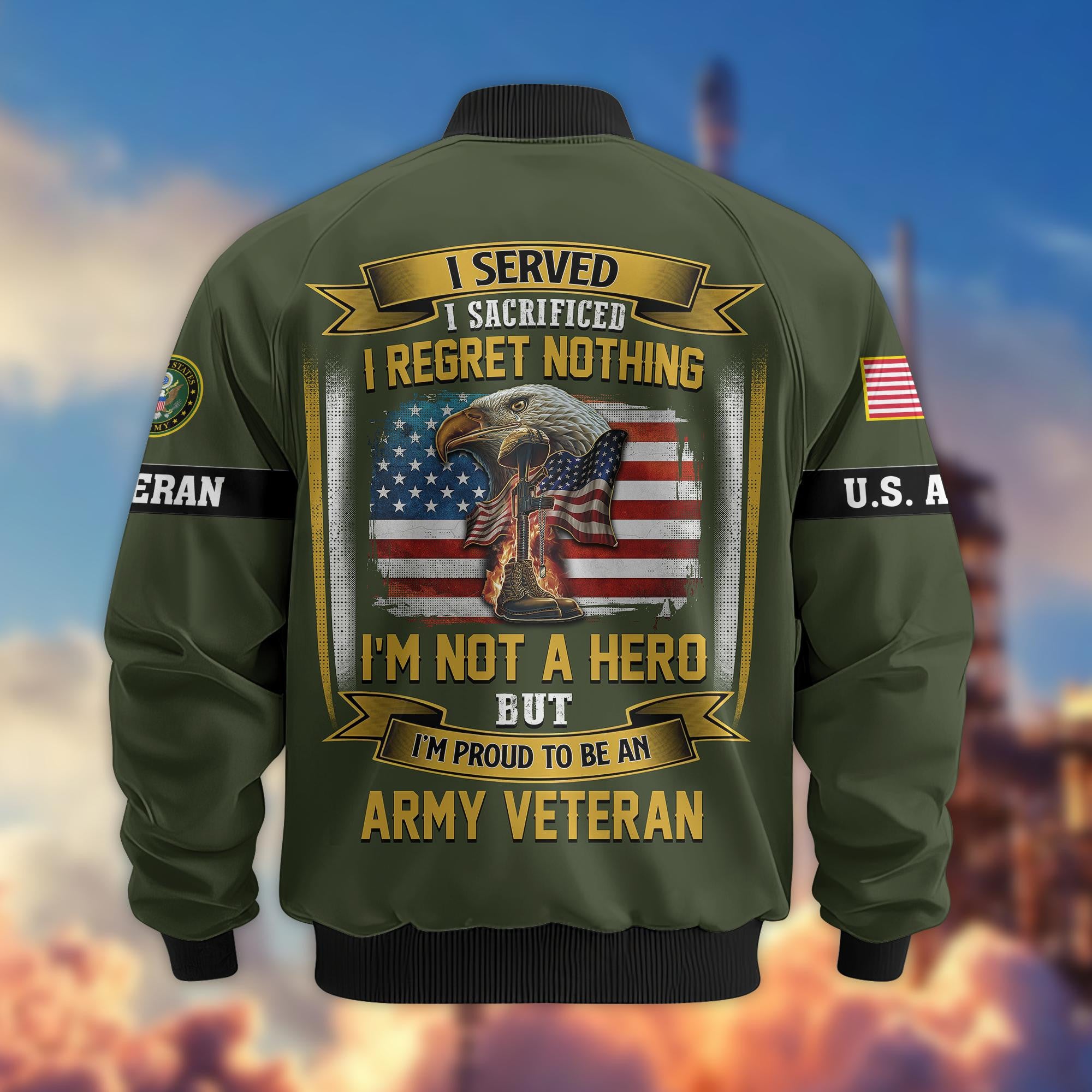Premium US Veterans Bomber Jacket, Gifts For US Veterans, Gifts On Father's Day, Veterans Day.