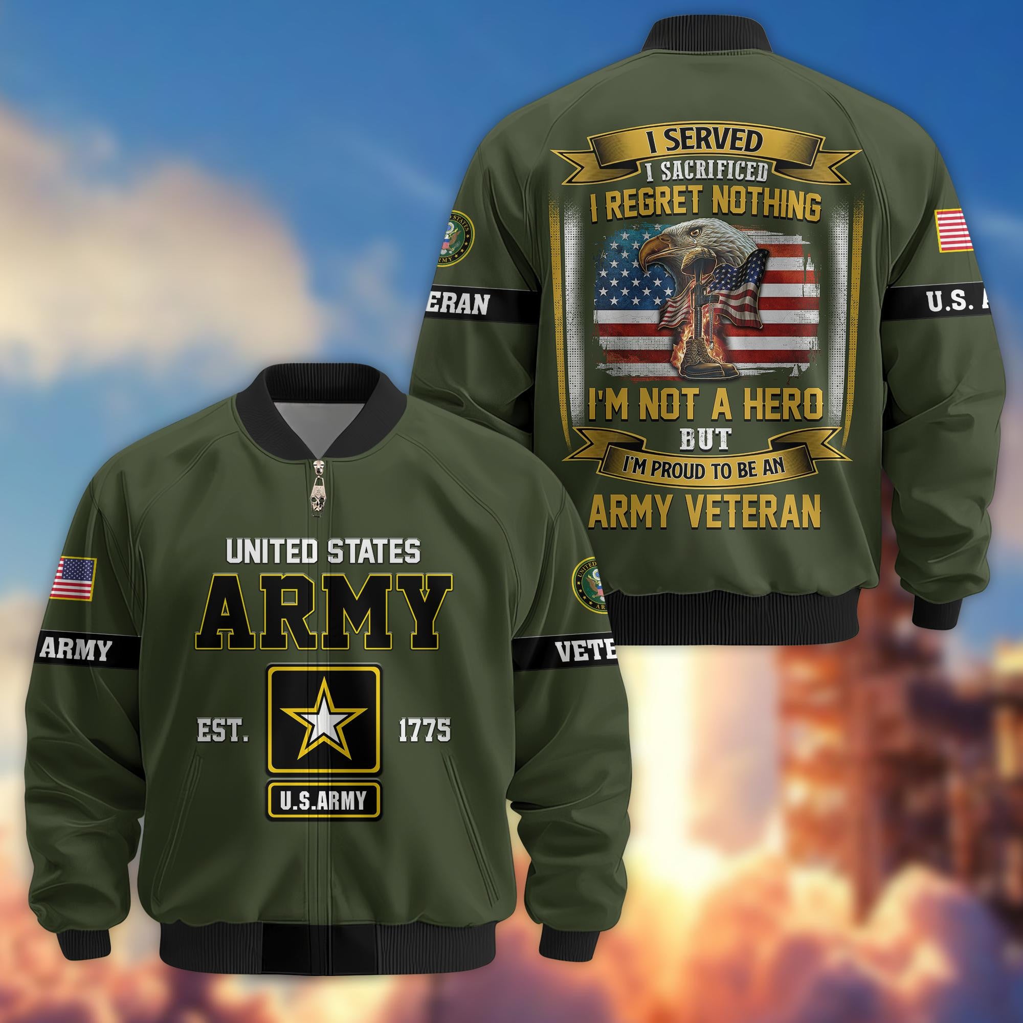 Premium US Veterans Bomber Jacket, Gifts For US Veterans, Gifts On Father's Day, Veterans Day.