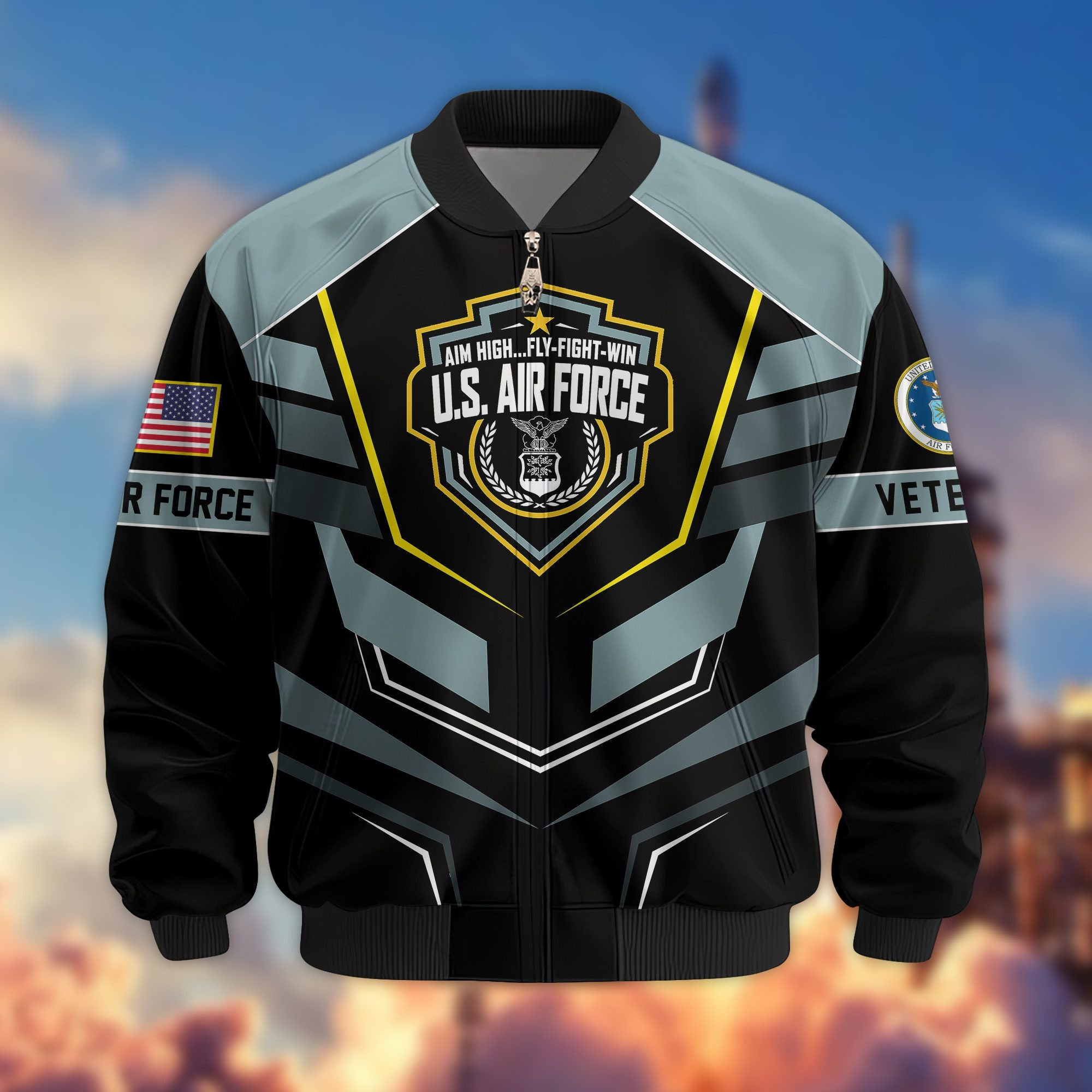 Premium US Veterans Bomber Jacket, Gifts For US Veterans, Gifts On Father's Day, Veterans Day.