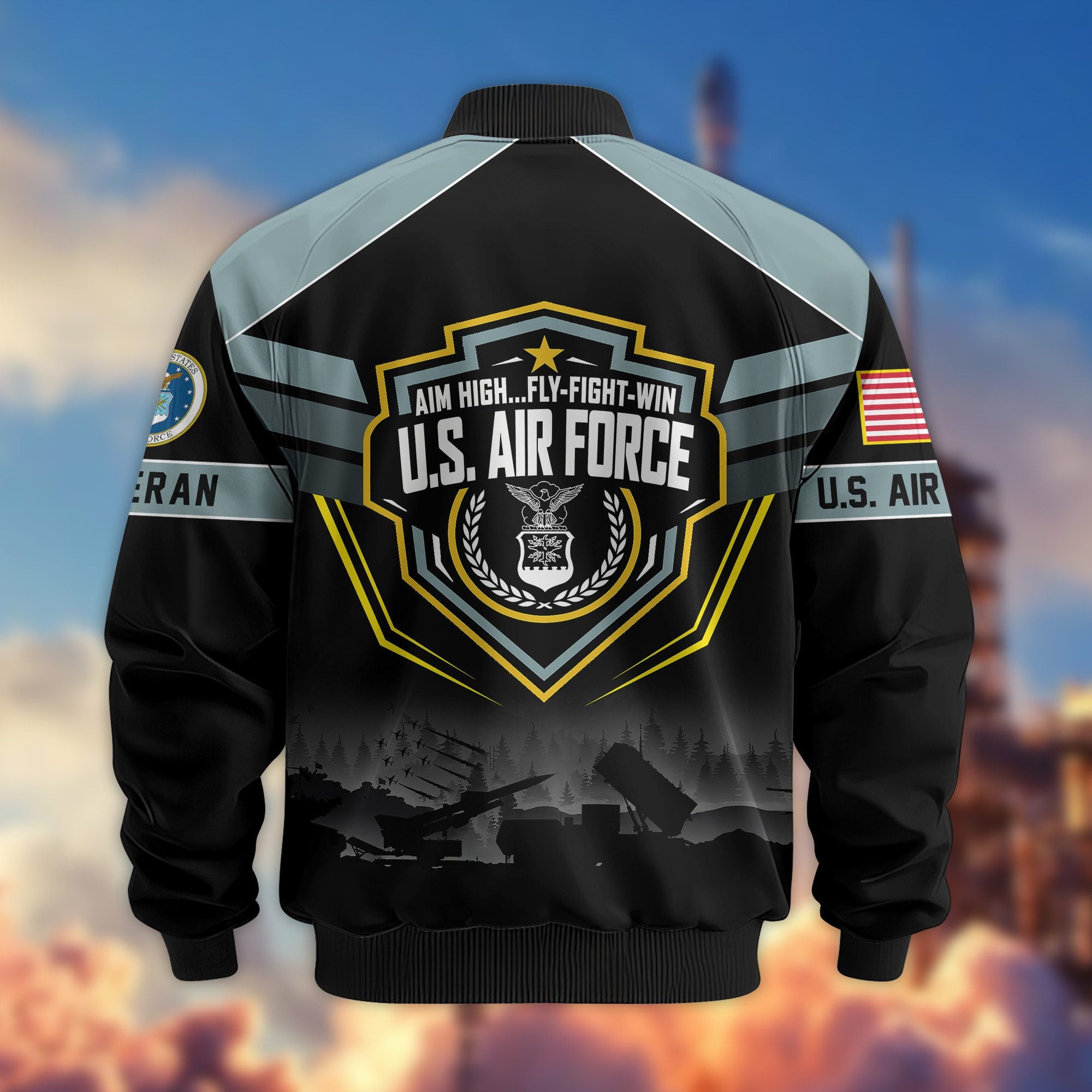 Premium US Veterans Bomber Jacket, Gifts For US Veterans, Gifts On Father's Day, Veterans Day.