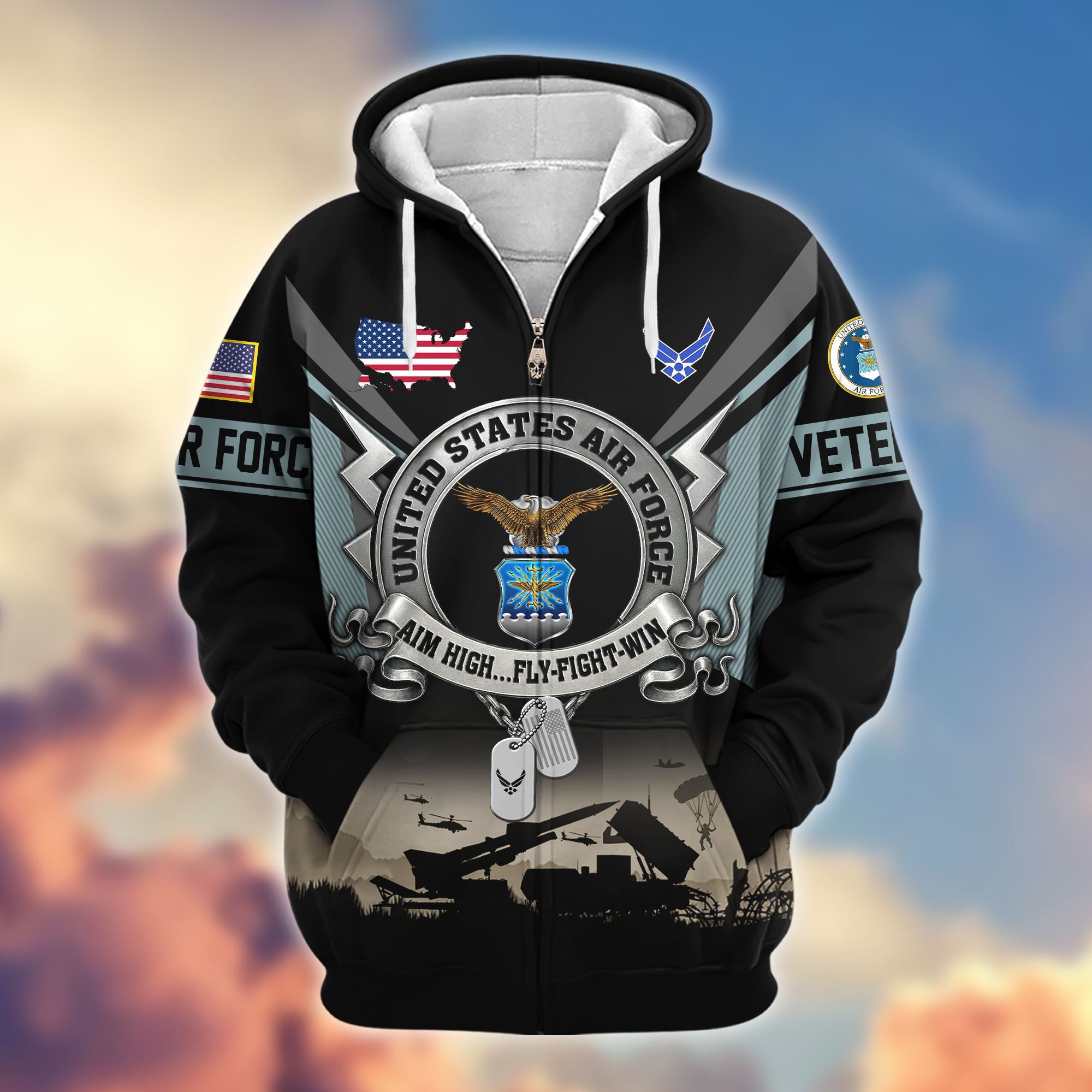 Premium US Veterans Zip Hoodie, Gifts For US Veterans, Gifts On Father's Day, Veterans Day.