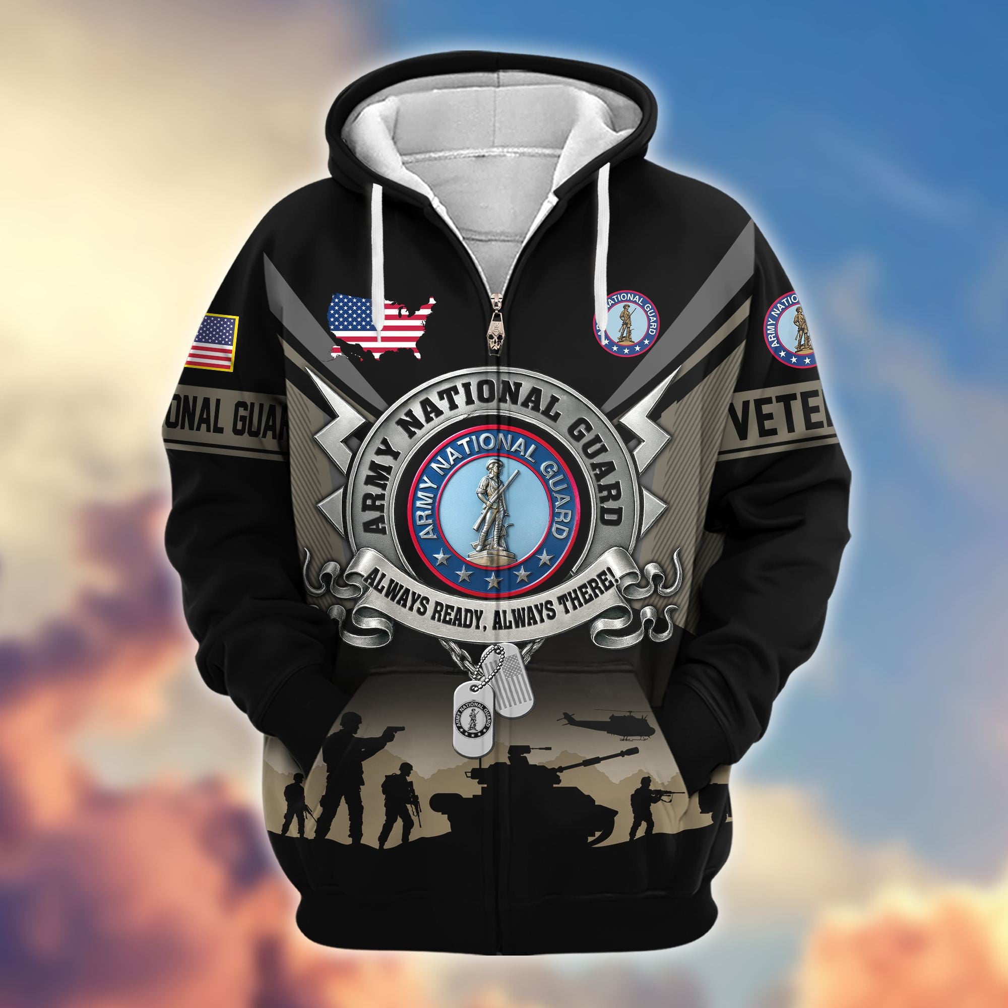 Premium US Veterans Zip Hoodie, Gifts For US Veterans, Gifts On Father's Day, Veterans Day.