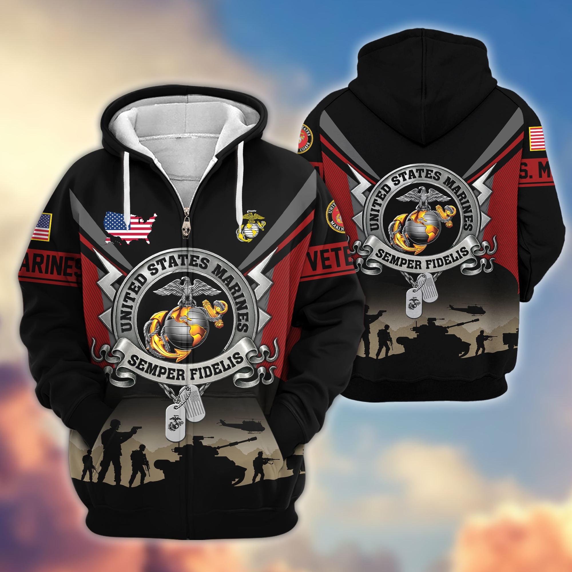 Premium US Veterans Zip Hoodie, Gifts For US Veterans, Gifts On Father's Day, Veterans Day.