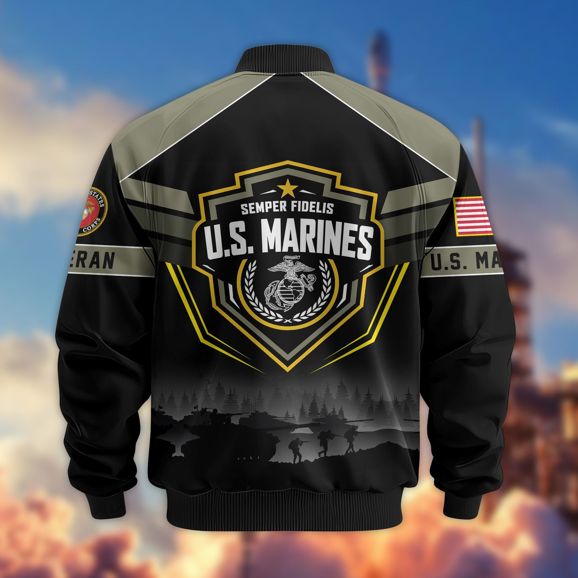 Premium US Veterans Bomber Jacket, Gifts For US Veterans, Gifts On Father's Day, Veterans Day.
