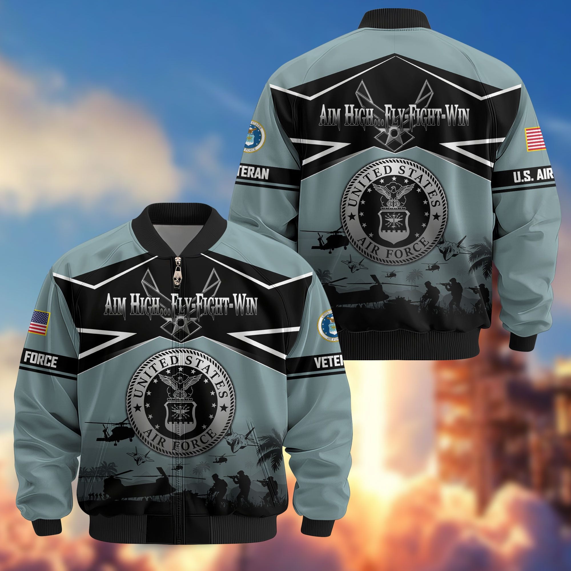 Premium US Veterans Bomber Jacket, Gifts For US Veterans, Gifts On Father's Day, Veterans Day.