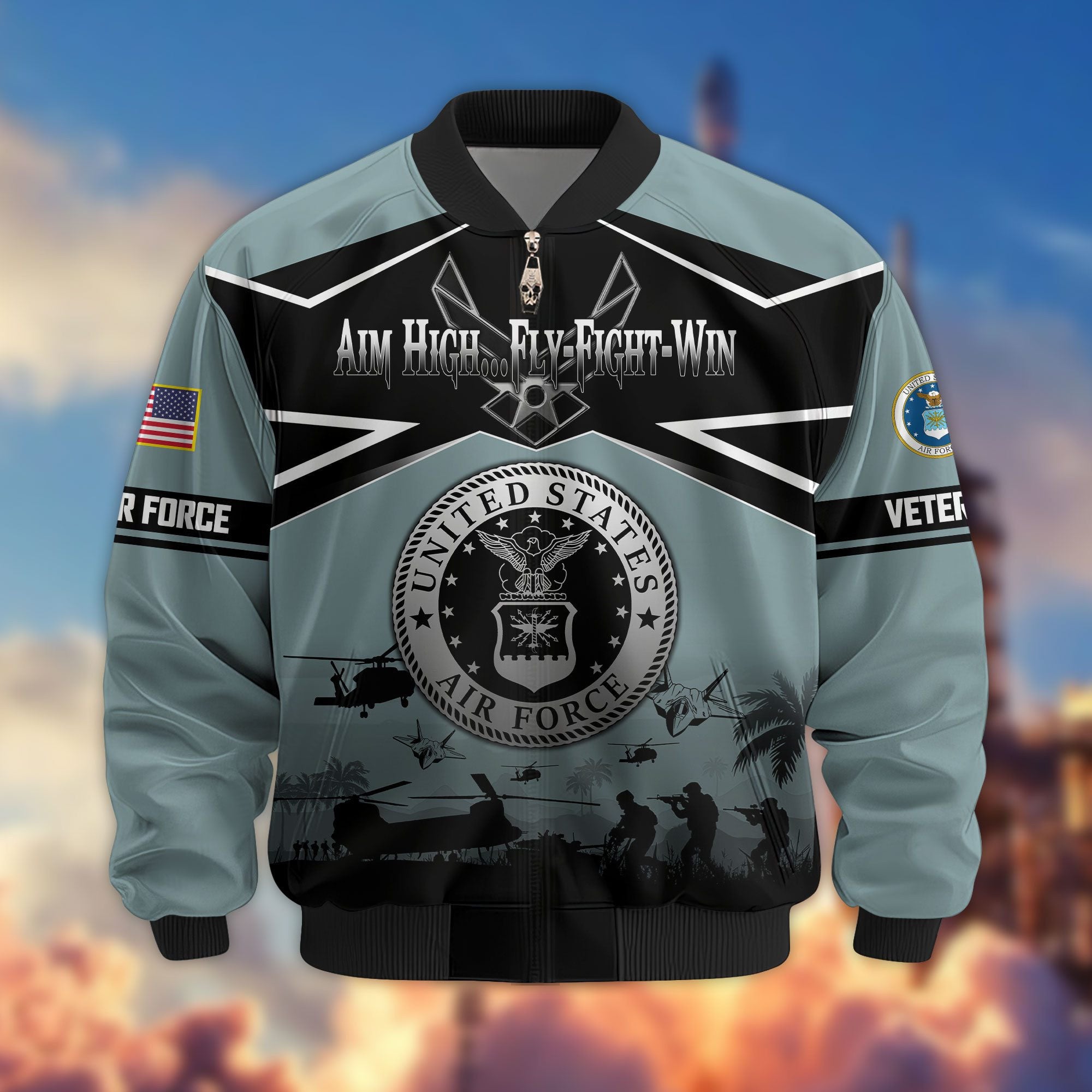 Premium US Veterans Bomber Jacket, Gifts For US Veterans, Gifts On Father's Day, Veterans Day.