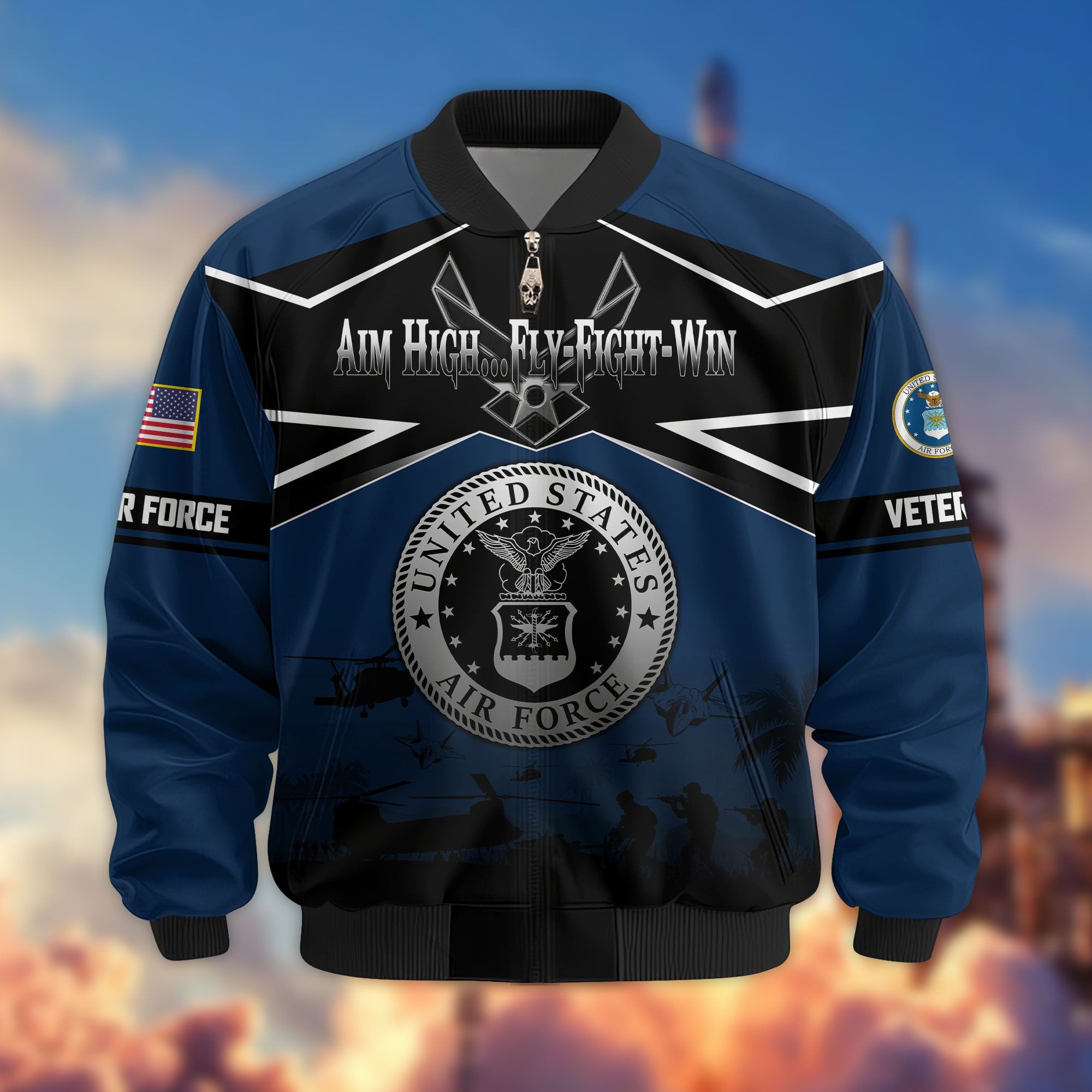 Premium US Veterans Bomber Jacket, Gifts For US Veterans, Gifts On Father's Day, Veterans Day.