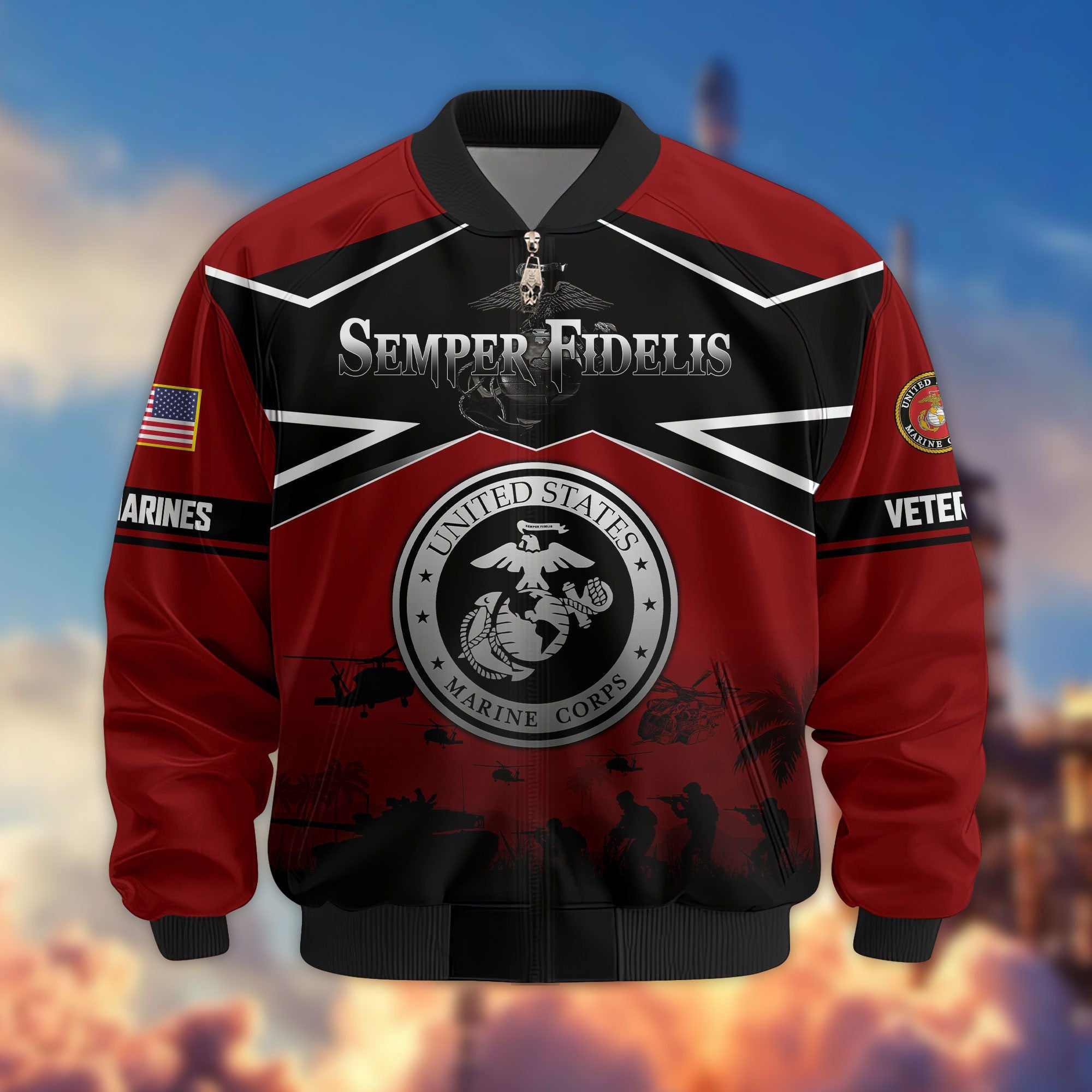Premium US Veterans Bomber Jacket, Gifts For US Veterans, Gifts On Father's Day, Veterans Day.