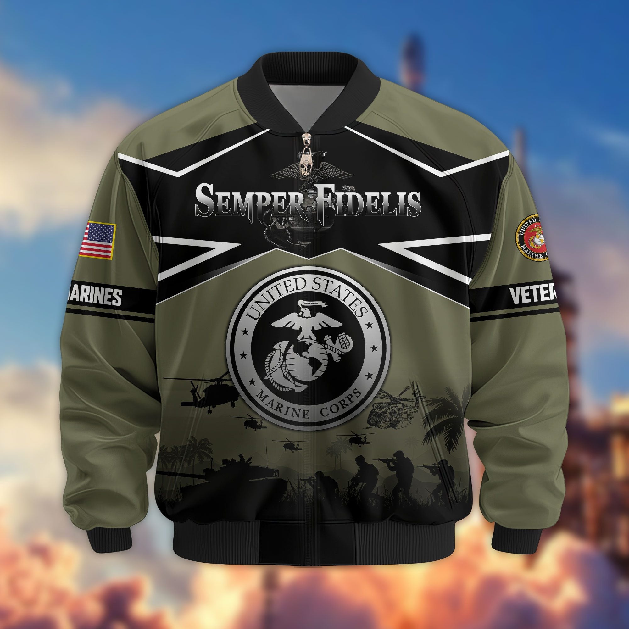 Premium US Veterans Bomber Jacket, Gifts For US Veterans, Gifts On Father's Day, Veterans Day.