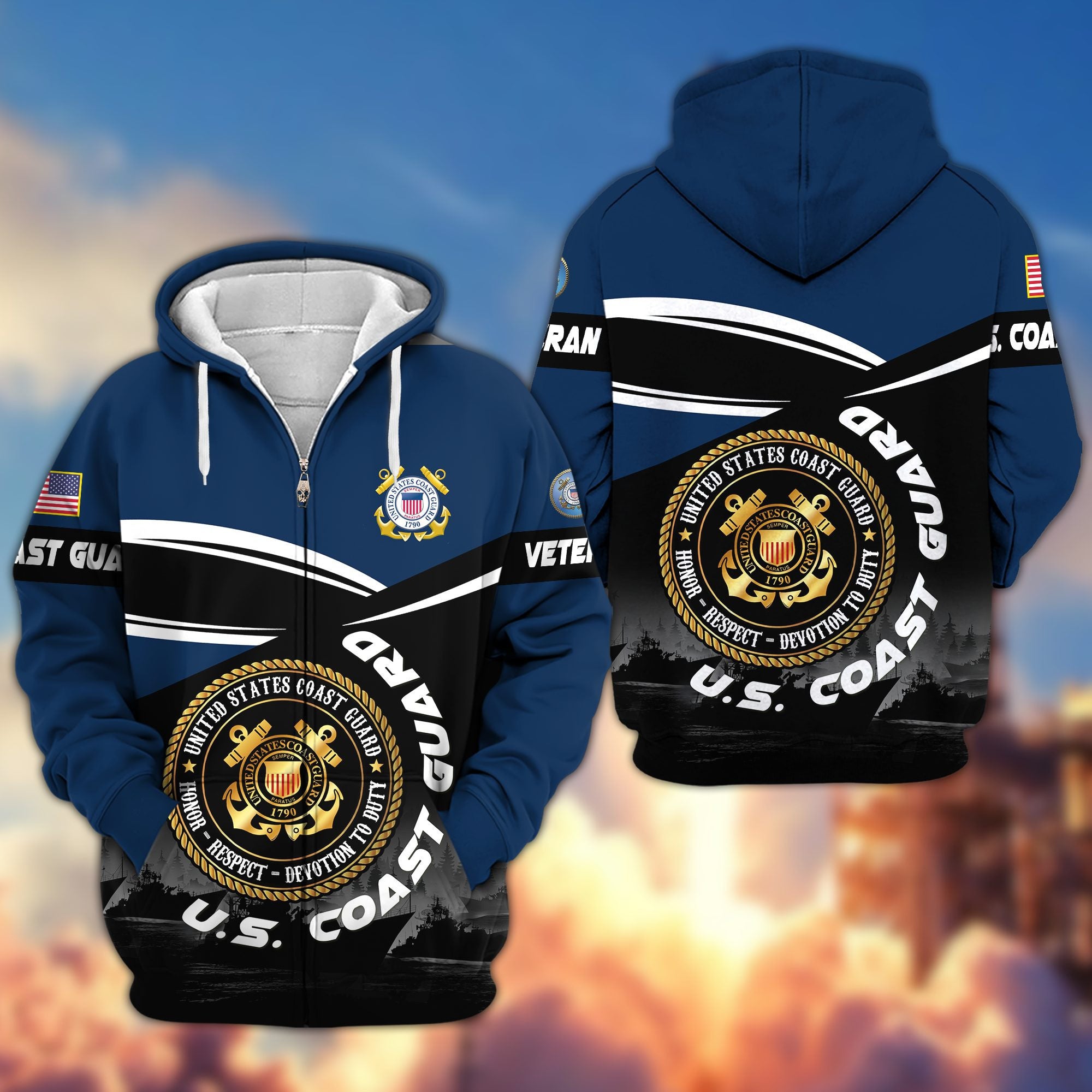 Premium US Veterans Zip Hoodie, Gifts For US Veterans, Gifts On Father's Day, Veterans Day.