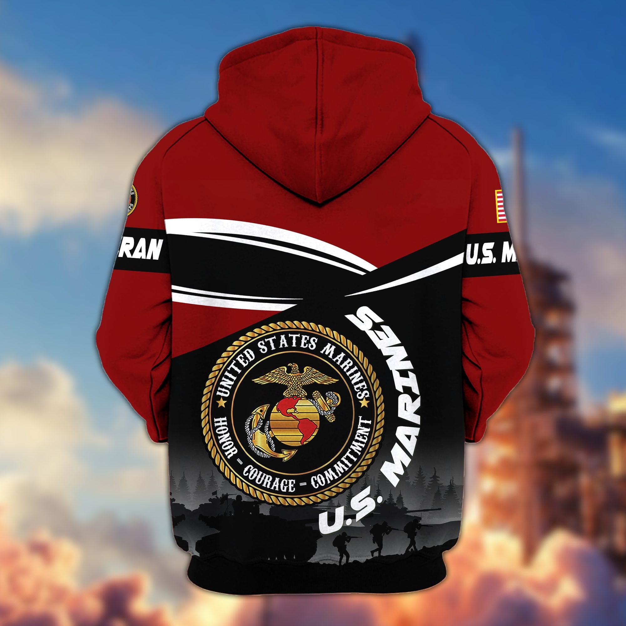 Premium US Veterans Zip Hoodie, Gifts For US Veterans, Gifts On Father's Day, Veterans Day.